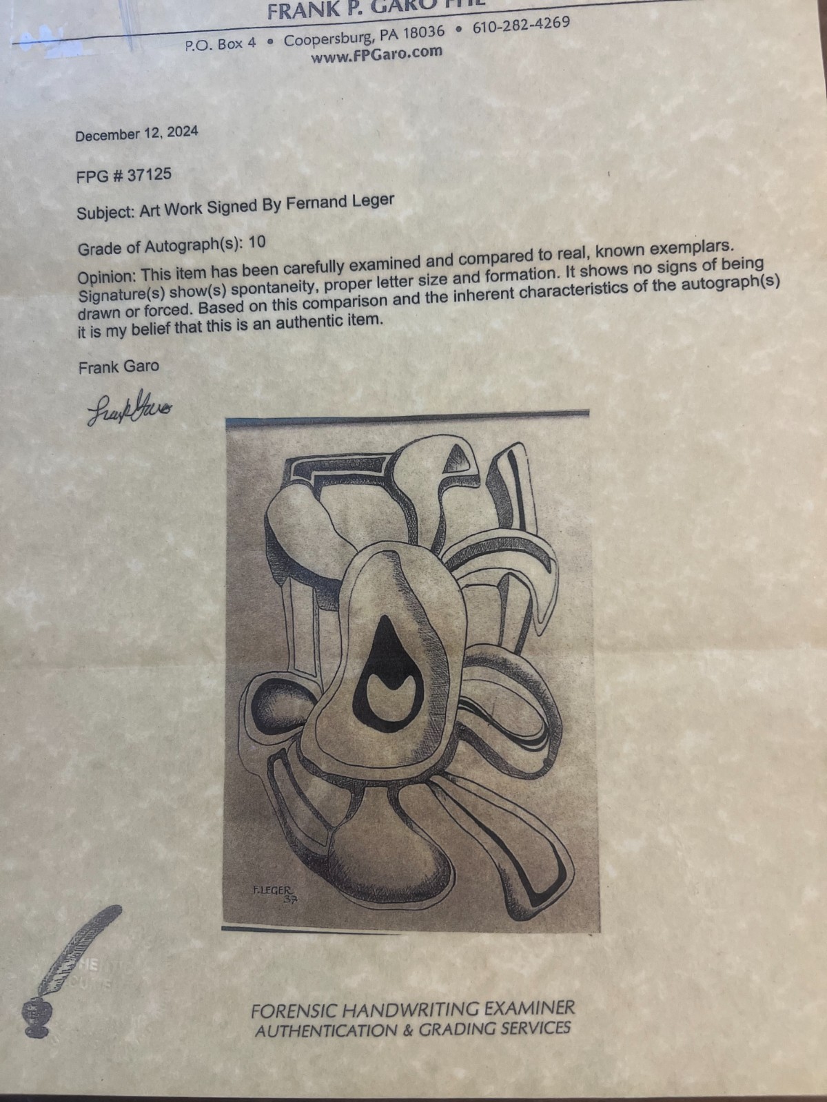 Fernand Leger (1881 – 1955) Attributed to , Ink on paper Original Frame W COA