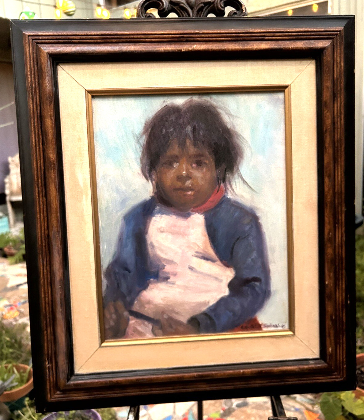 Portrait of Navajo Boy, Crystol Spillars, Original Signed Oil on Canvas Painting
