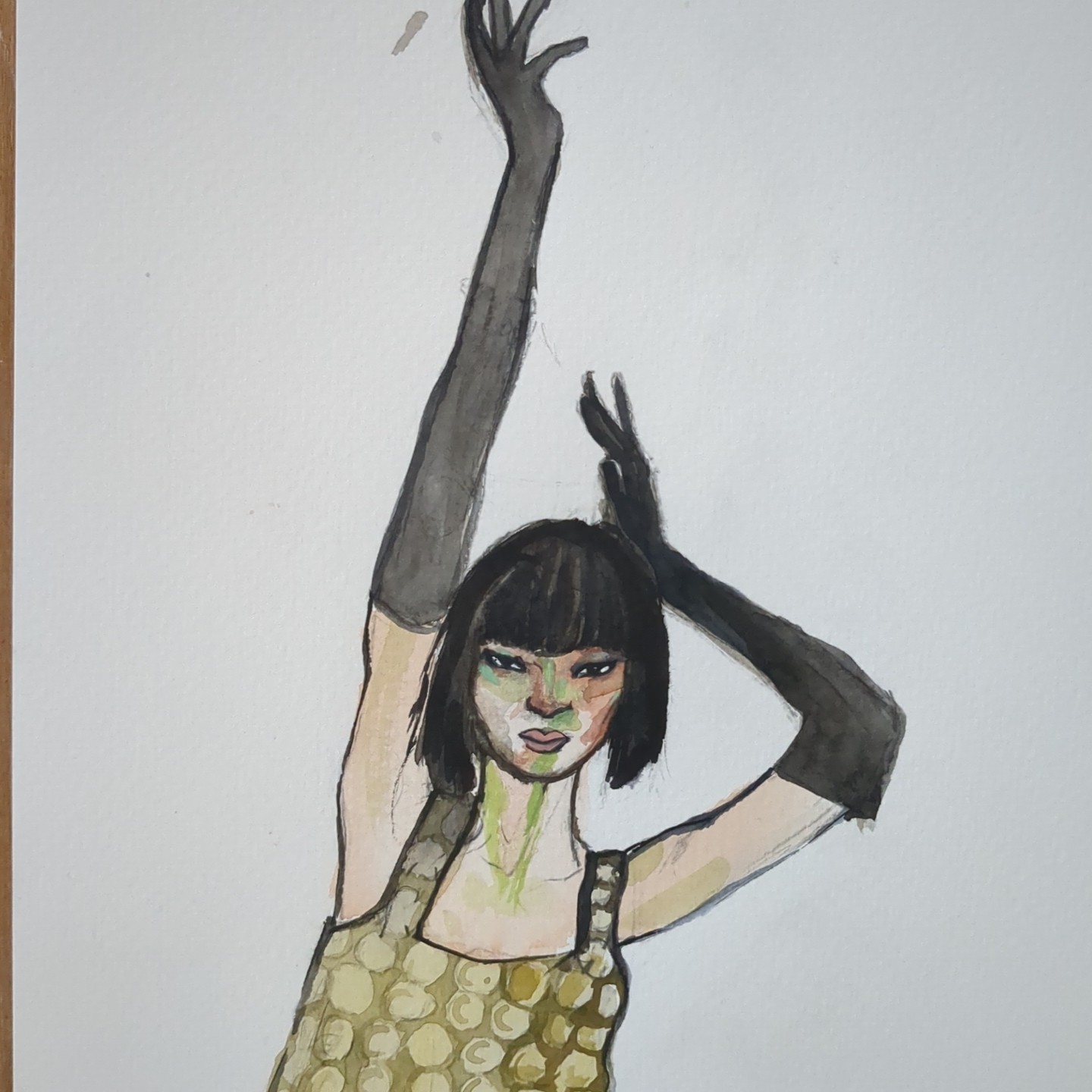 Original Watercolor Painting Fashion Illustration 9×12 on Paper JJ