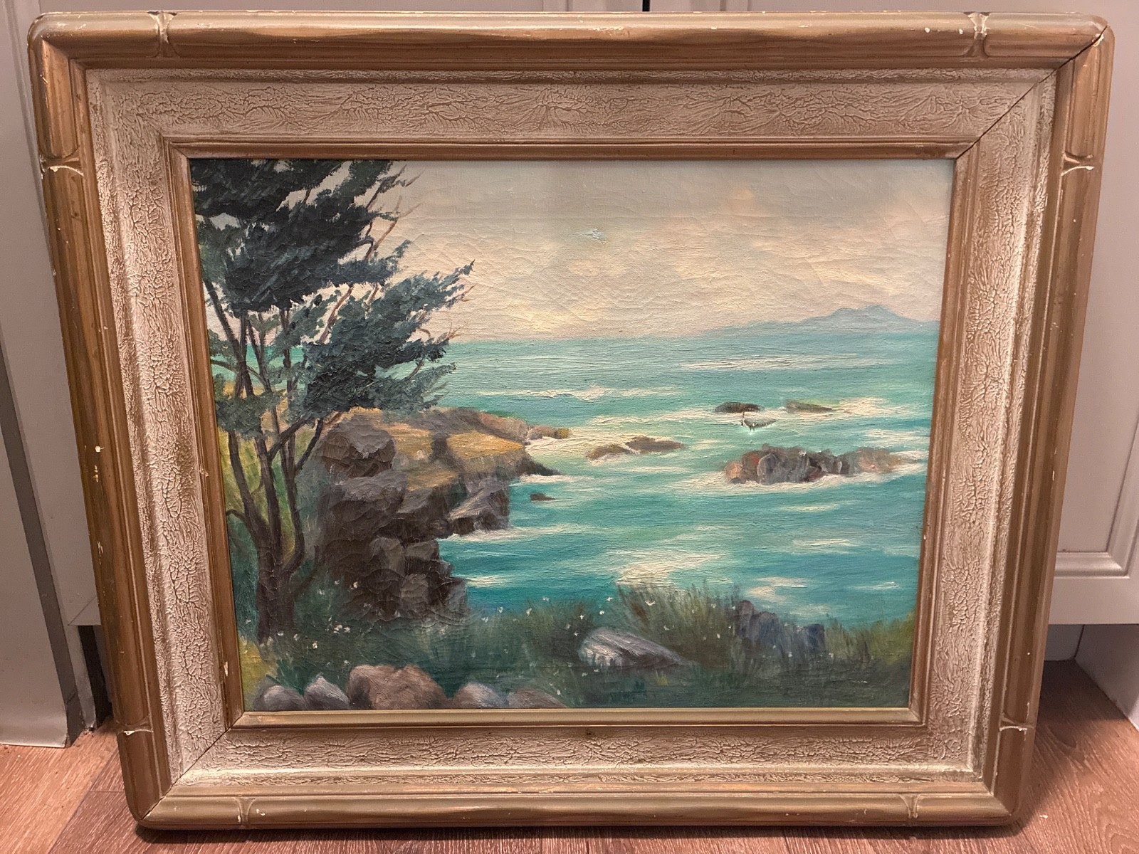 Vintage Plein Air Seascape Ocean Coast Old Frame