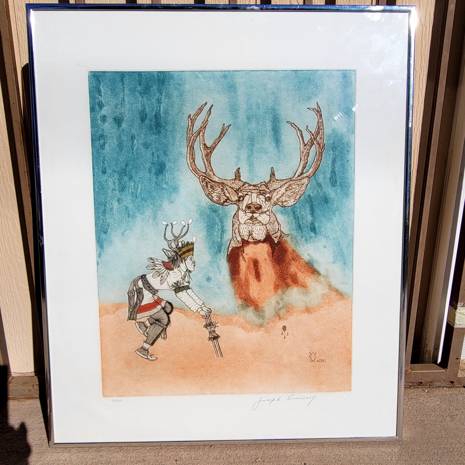 Original Native American Oil Painting Artist Signed By Joseph Lonewolf