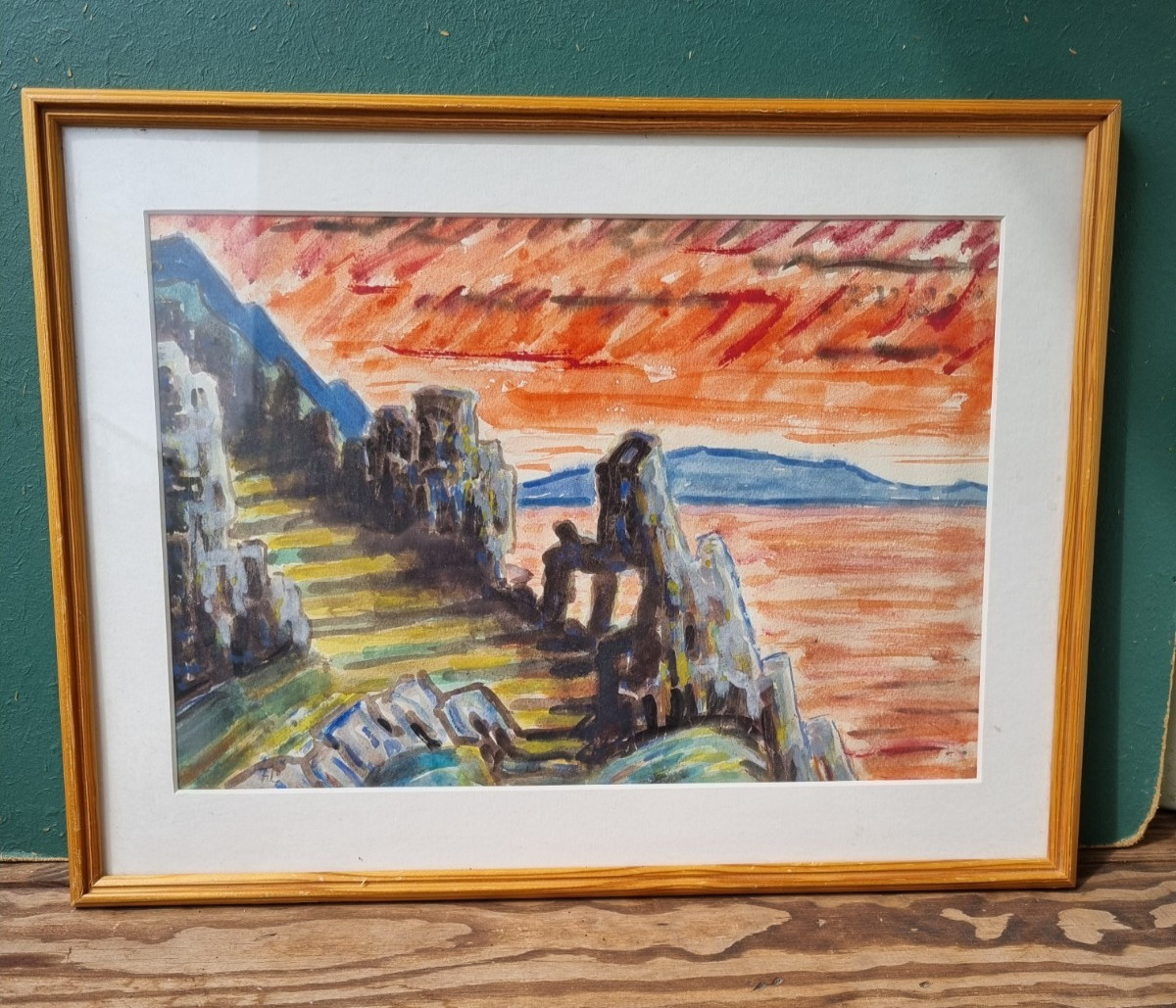 Vintage Swedish Watercolor Landscape by Frans Larsson (1894–1957) – Coastal