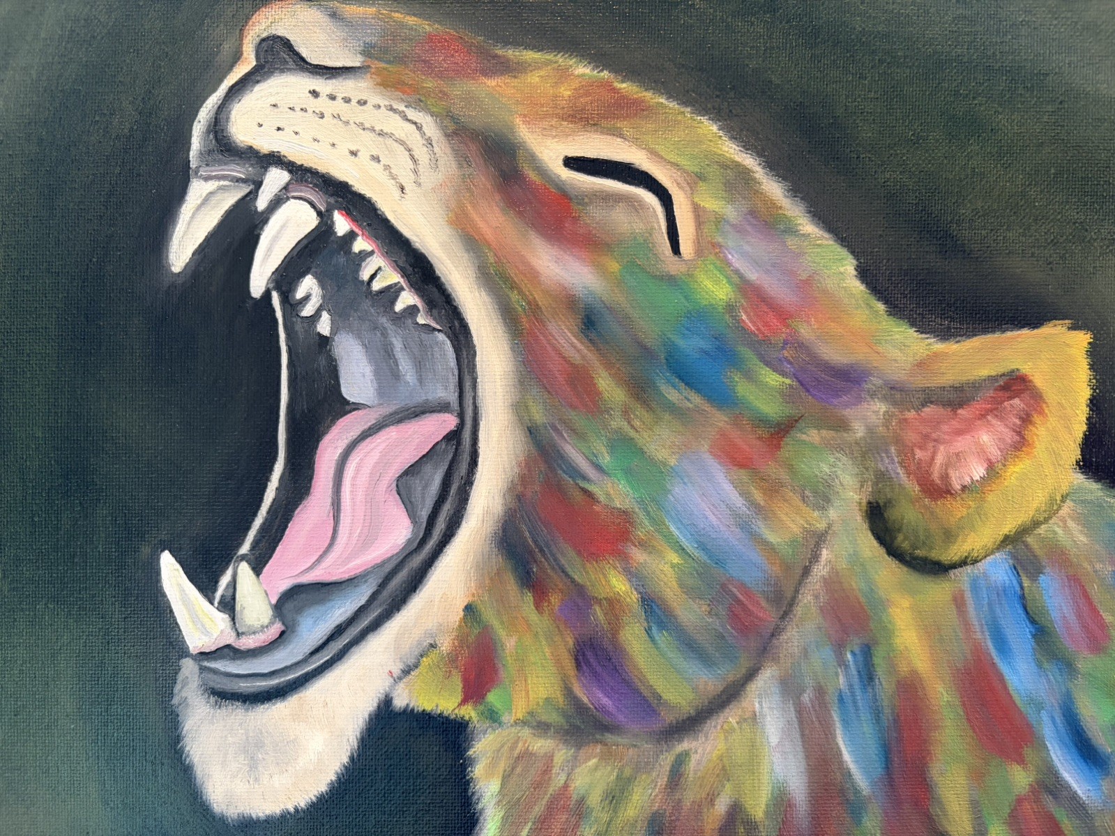 Original oil painting 11 x 14 inches ferocious wildcat cougar in abstract style