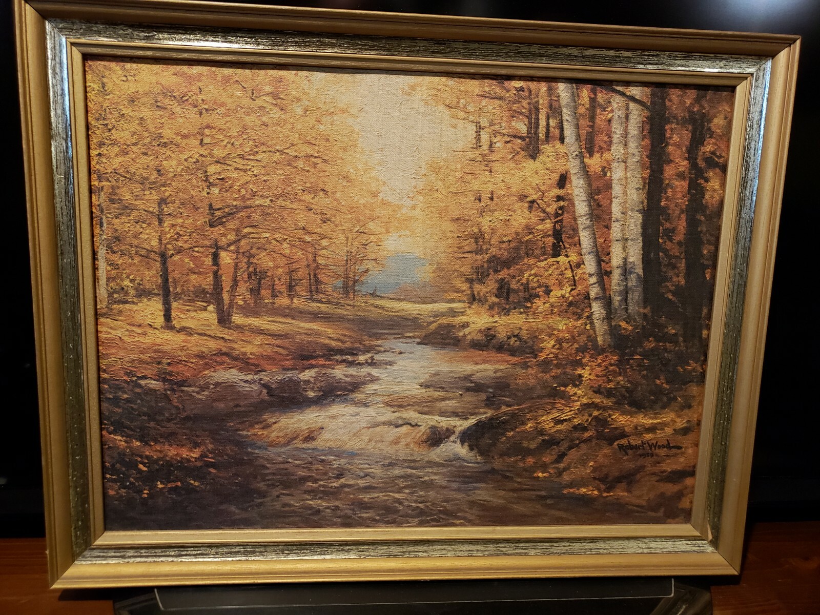 VINTAGE ART Robert Wood Framed art fall autum reproduction print 21 X 27” SIGNED