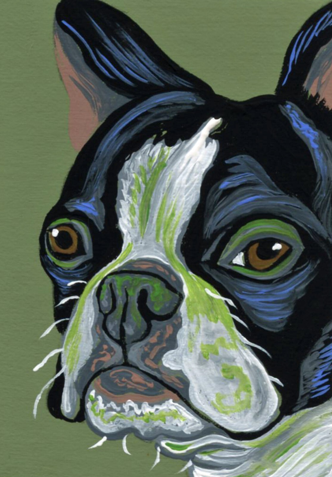 ACEO ATC Original Miniature Painting Boston Terrier Dog 2 Pet Art-C. Smale