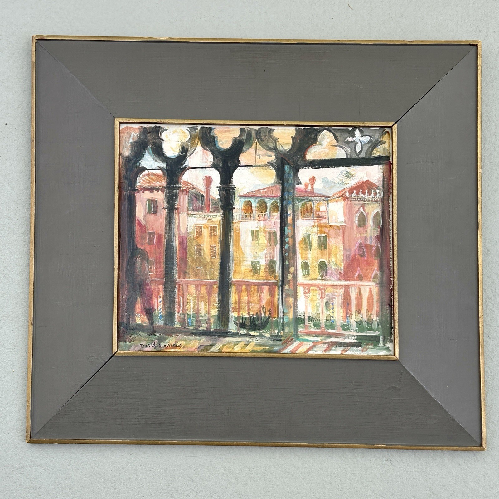 Signed David Landis (1918–1983) Venice Italy Modernist Oil on Board 60s VTG