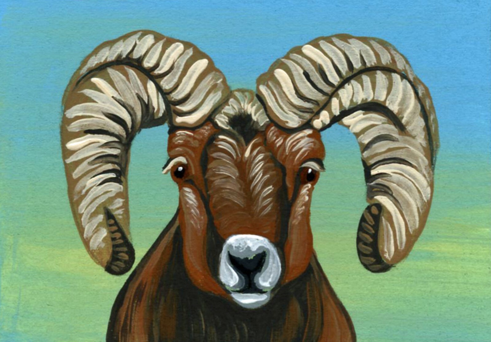 ACEO ATC Original Miniature Painting Bighorn Sheep Wildlife Art -Carla Smale