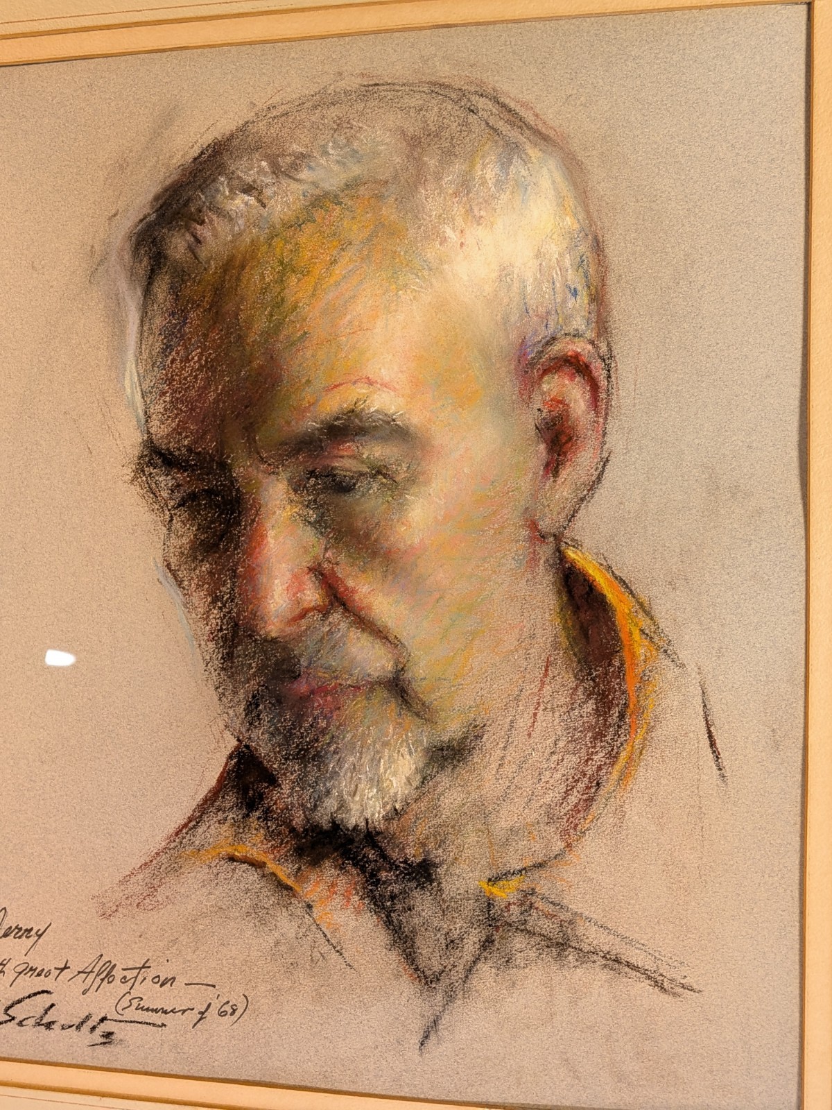 1968 William J Schultz American Impressionist Original Pastel Portrait Framed