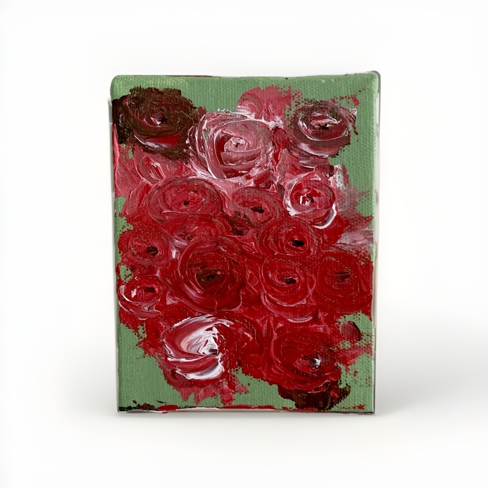 One of One Abstract Roses Floral Painting on Canvas, Small Unframed Single Piece