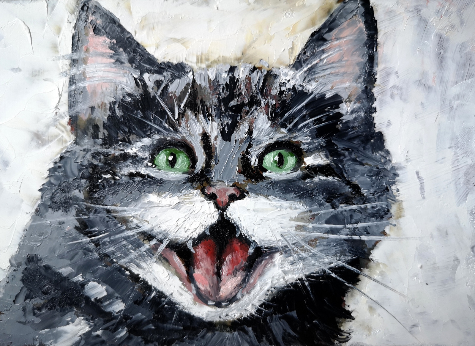Cat Original mini oil painting Impasto Cardboard Gift 100% Handmade 6.5×4.5 in
