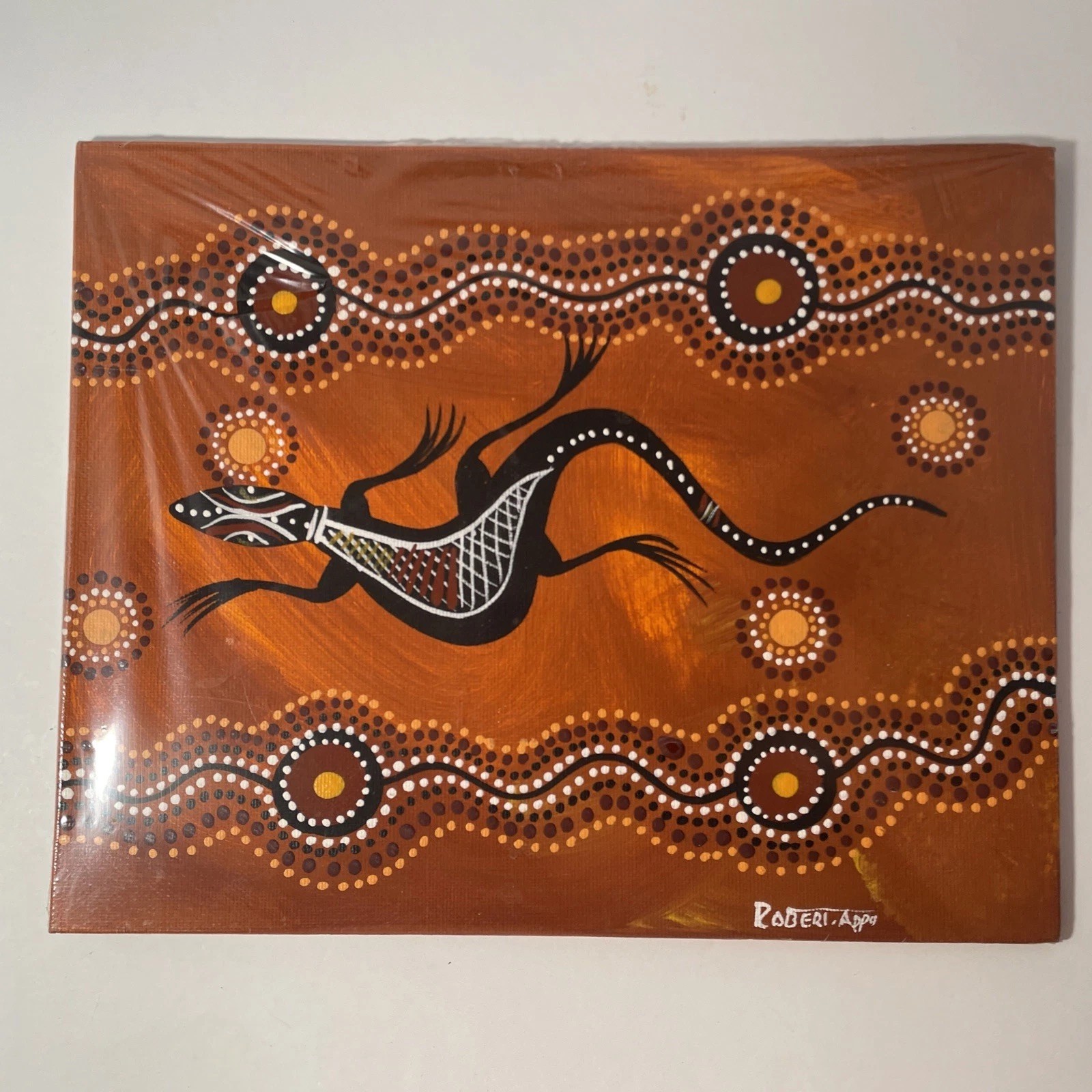 Robert Appo Original Lizard Aboriginal Art Acrylic on Canvas Signed