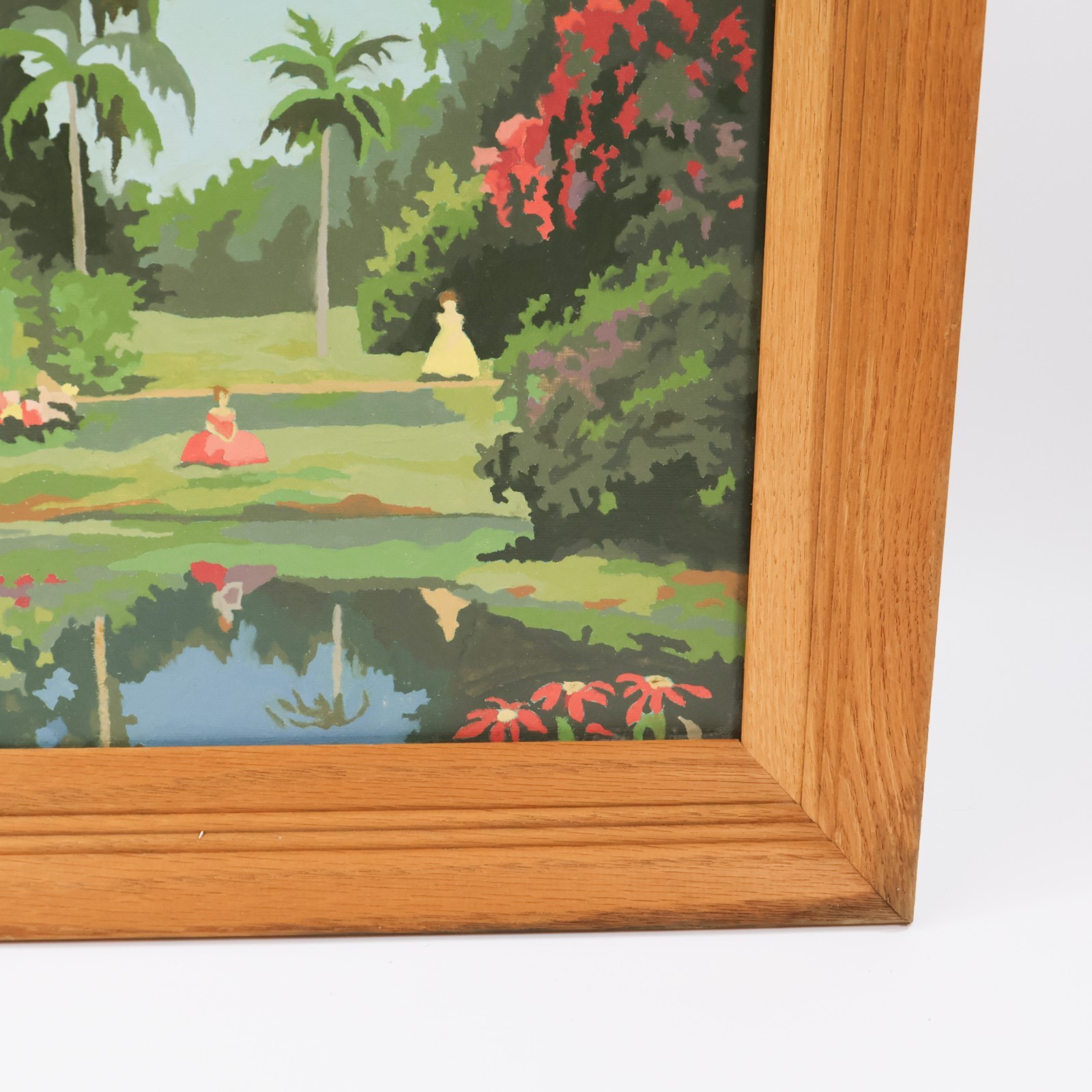 Vtg Paint by Number 1950s MCM Tropical Garden Palm Trees PBN 19×15 Framed Bright