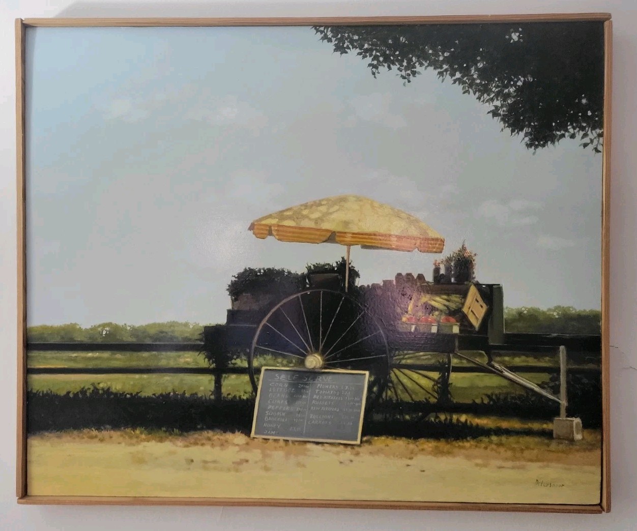 Contemporary Farm Stand Landscape Oil Painting Hamptons Style DelGrosso 25×21