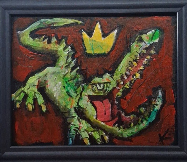 Alligator Painting Swamp Monster Graffiti Folk Art OOAK Signed Canvas Americana
