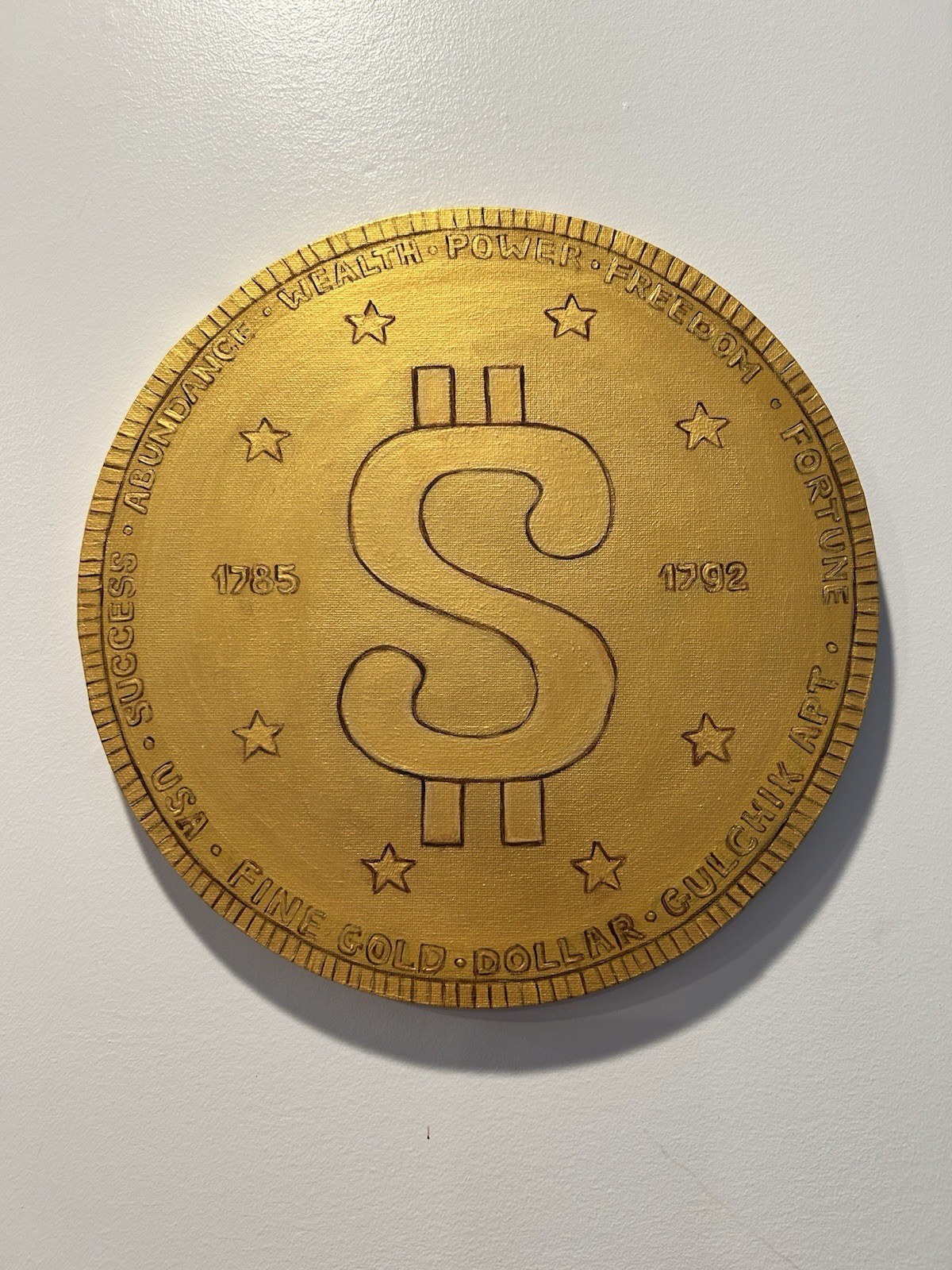 Rare Coin Collection Gold Dollar Original Painting 12 inches