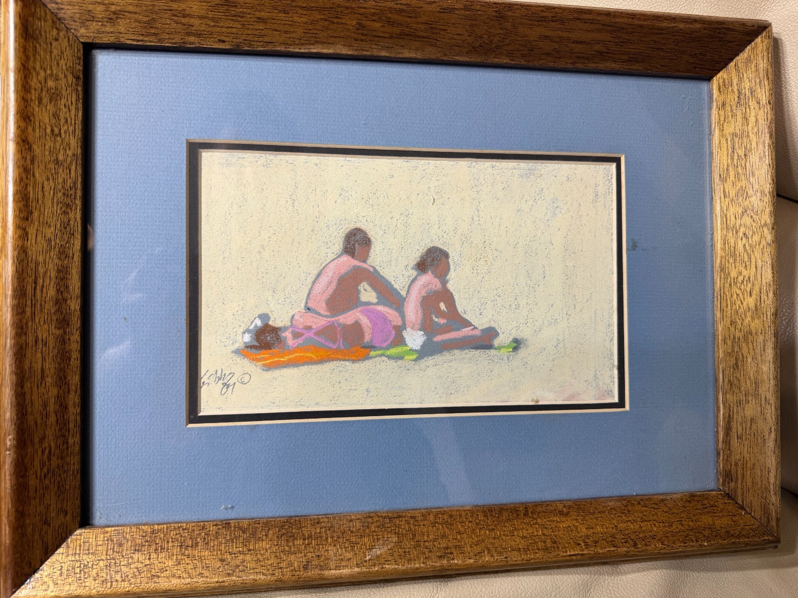 Gibbs 1984 «Two Figures On Beach» Pastel Painting – Signed And Framed
