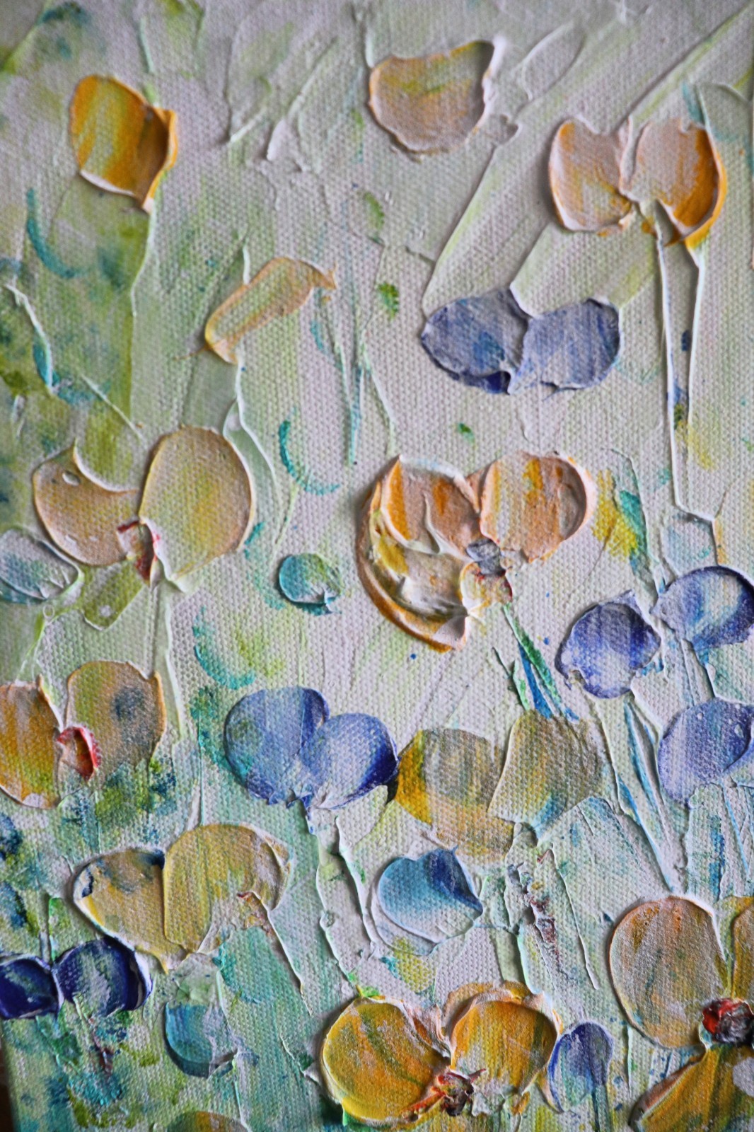 Original Textured Wildflower Painting 8×24 Floral Canvas Art Blue Yellow Flowers