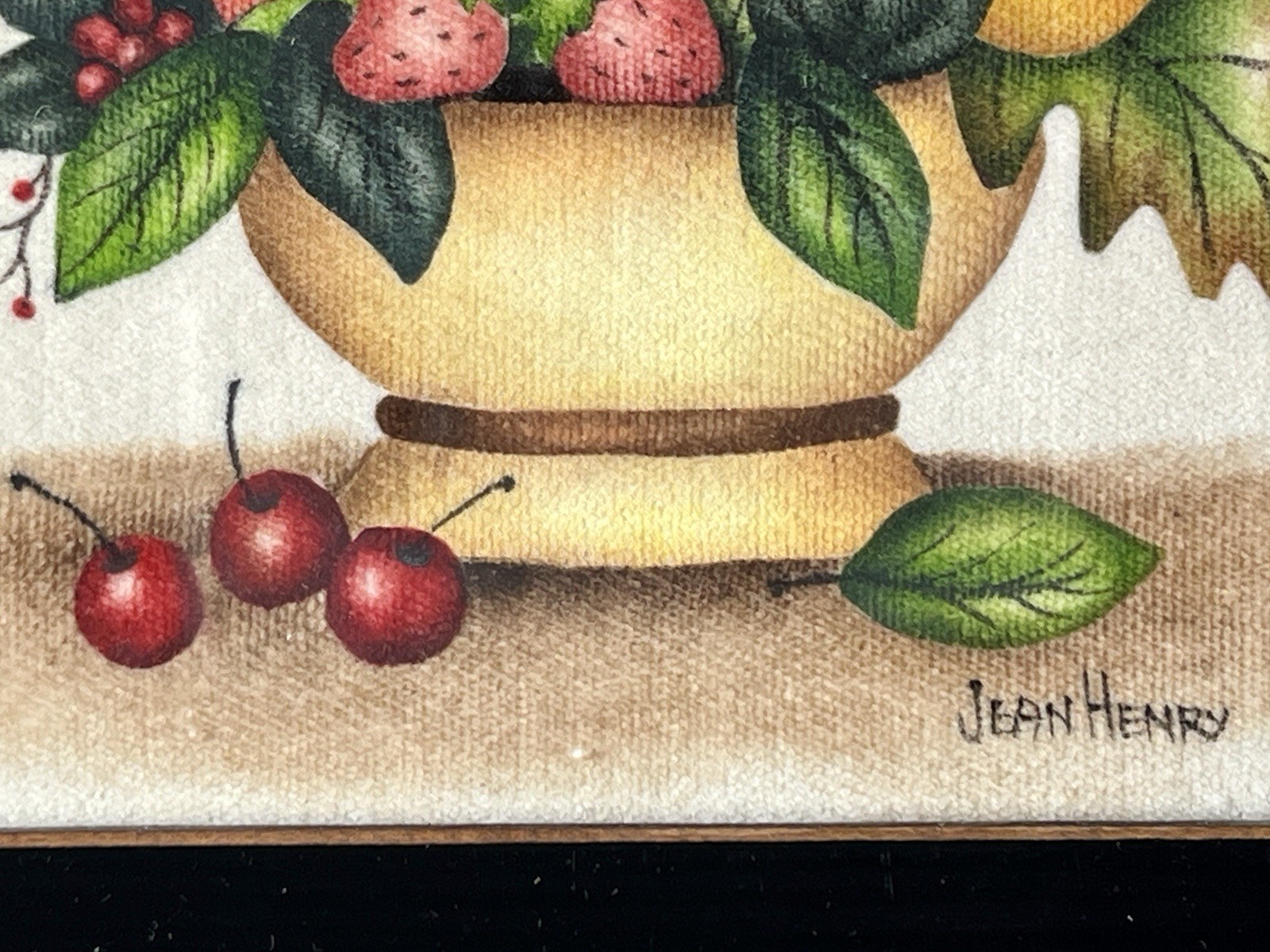 Theorem Painting by Jean Henry: “Gold Fruit Bowl w/ Cherries and Bee” (46)