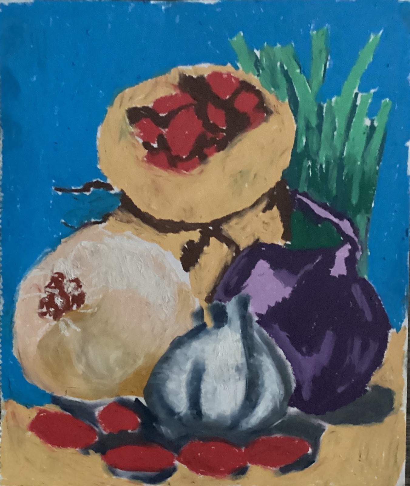 Still Life Simplified Urban Garlic Bright Food Farmhouse Art Original 11 by 14
