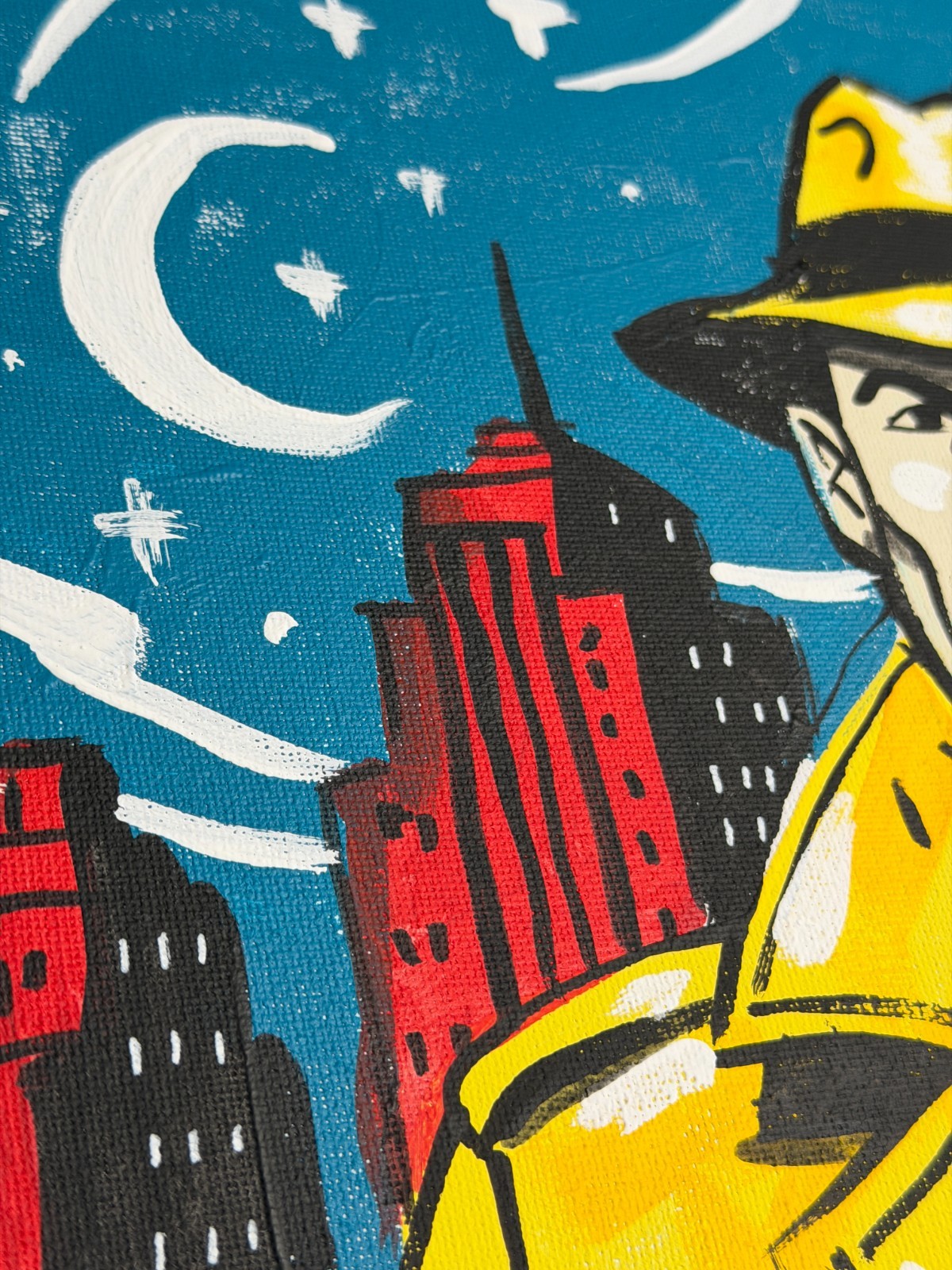 Vintage Dick Tracy Pop Art Acrylic Painting – 16×12″ Stretched Canvas