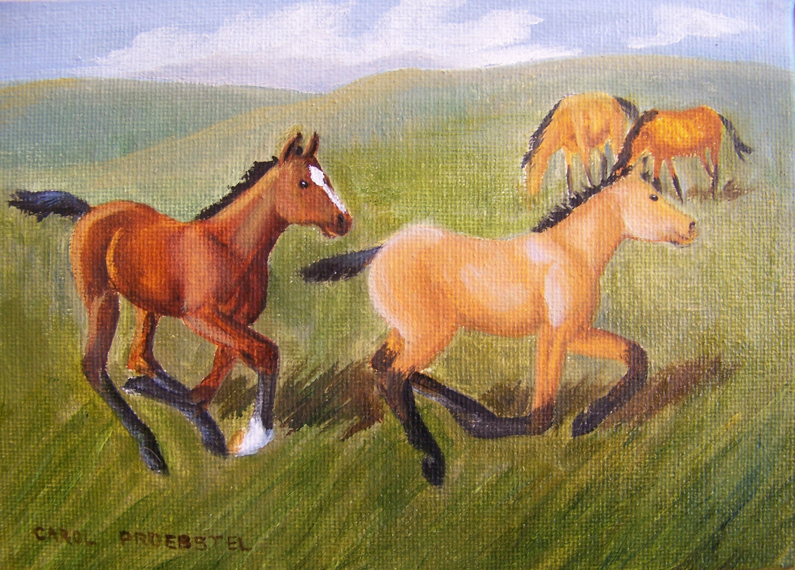 original oil painting horse mare colt western