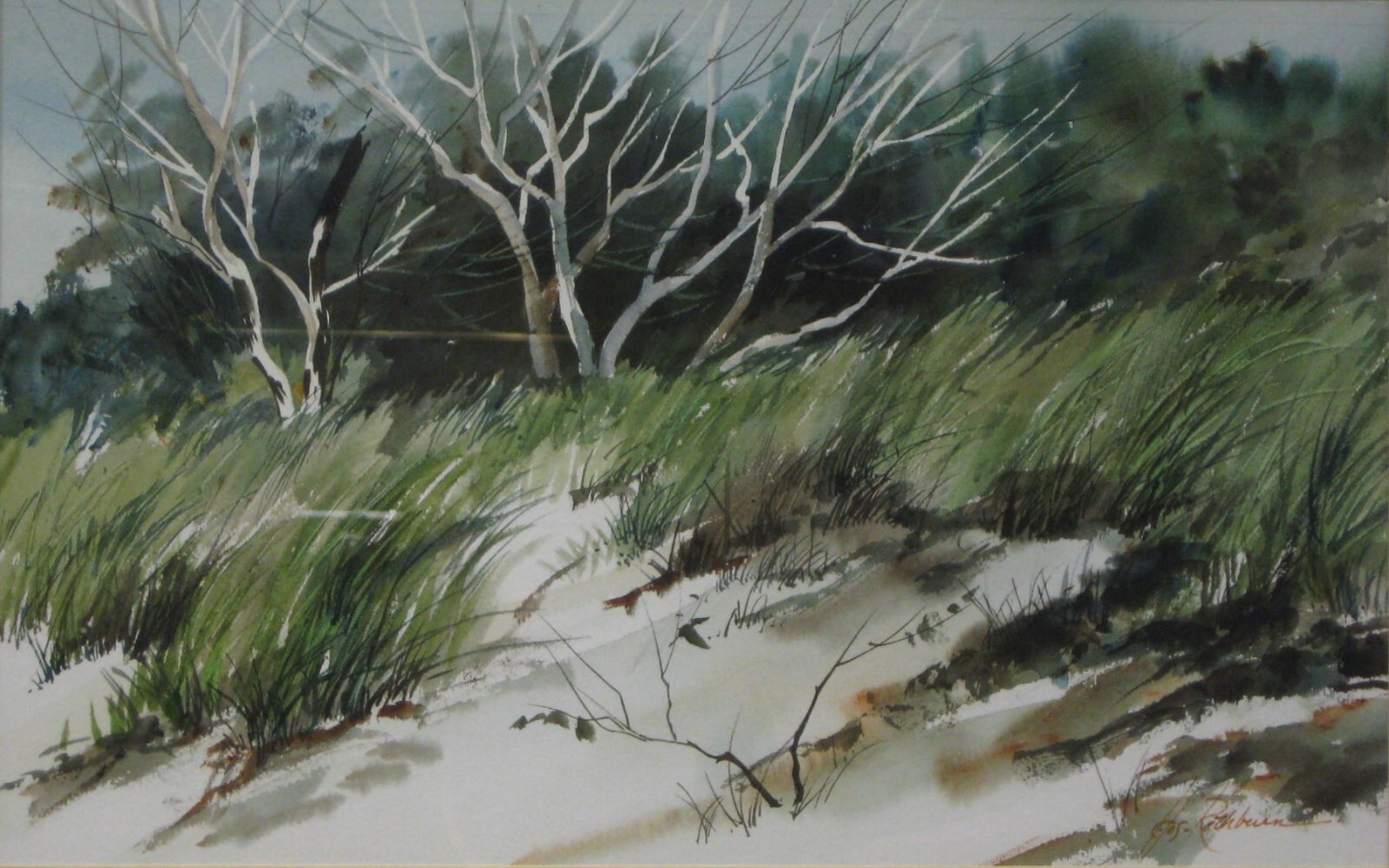 Vintage Kathy Los-Rathburn Watercolor «Indiana Dunes»