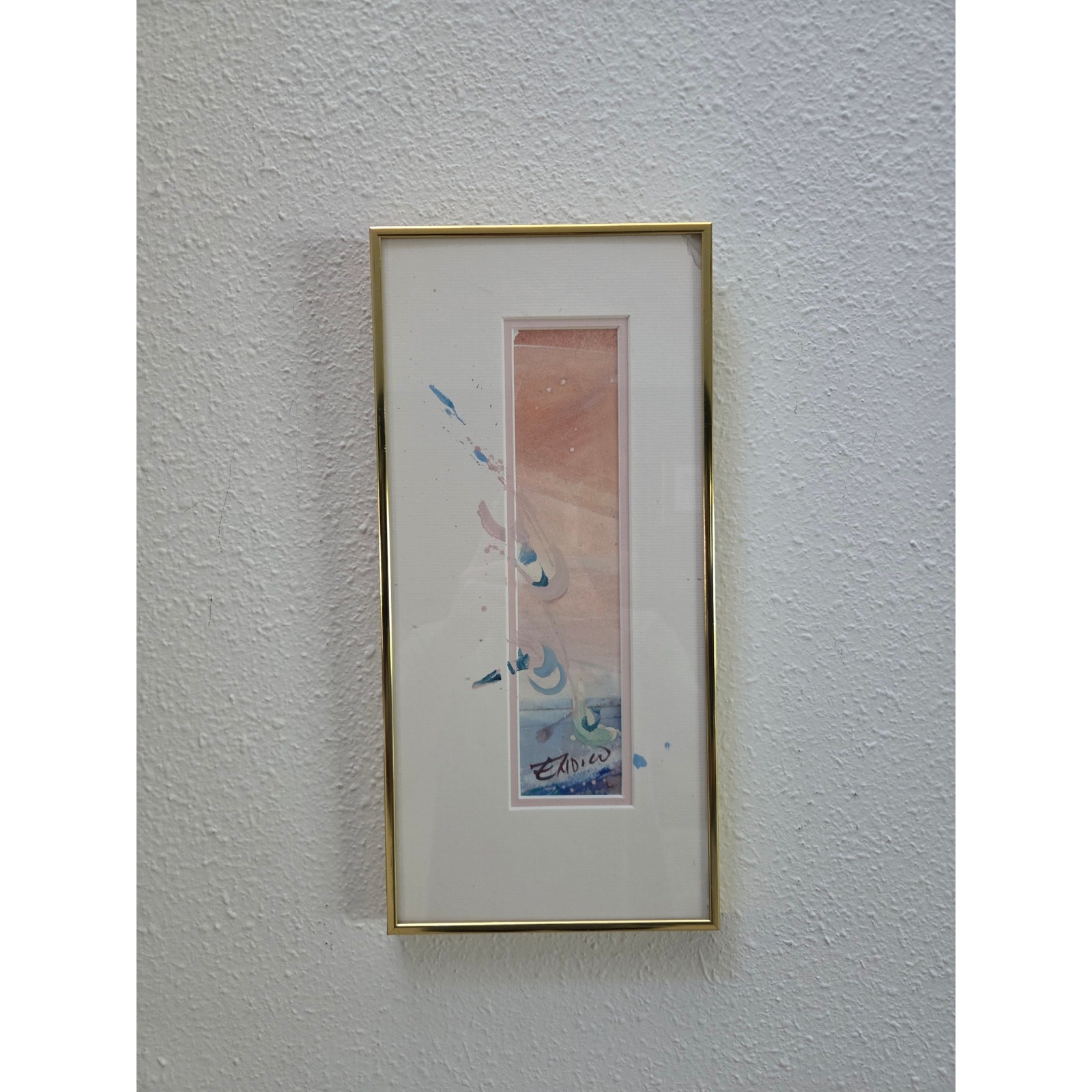 Mary Endico Abstract Watercolor 17×8″ Signed Original Gold Frame Vintage Art
