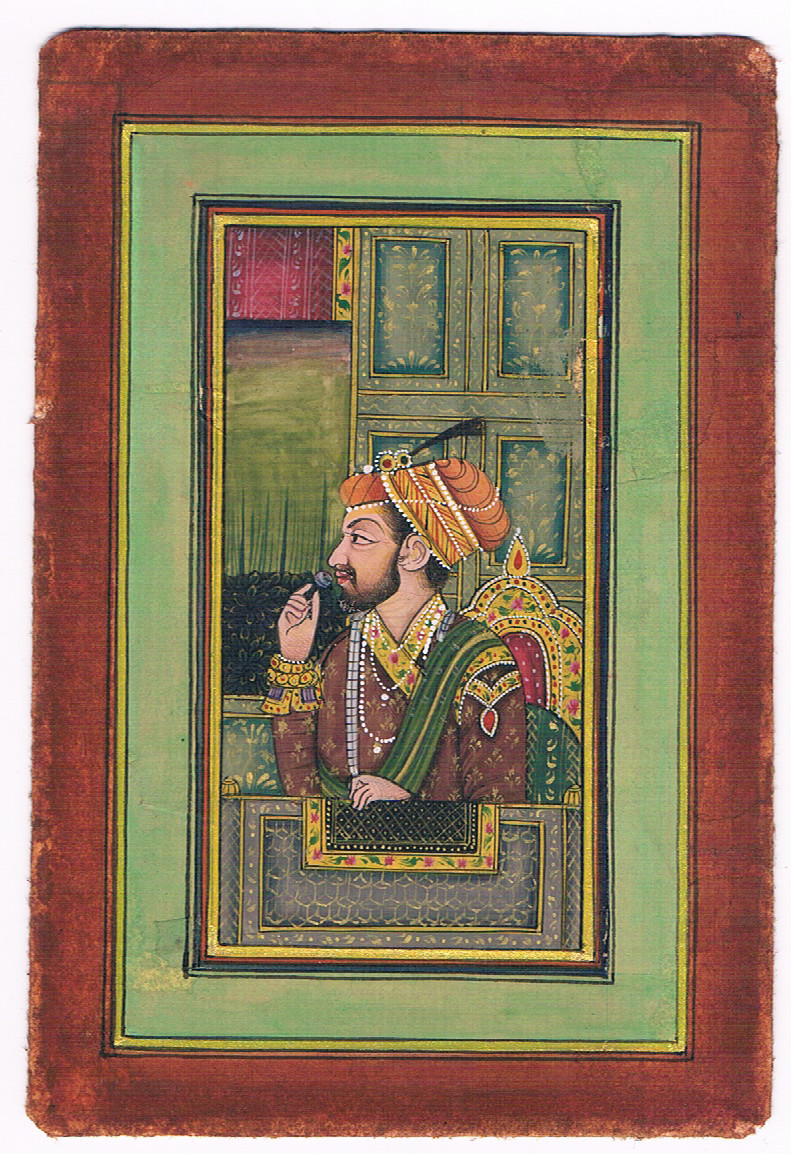 Miniature Portrait Of Mughal Emperor Shahjahan Holding A Flower 3.75X5″