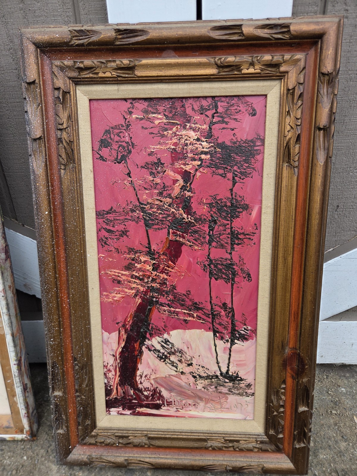 Morris Katz Signed 1973 Original Oil Painting Impasto Abstract Red Tree Framed