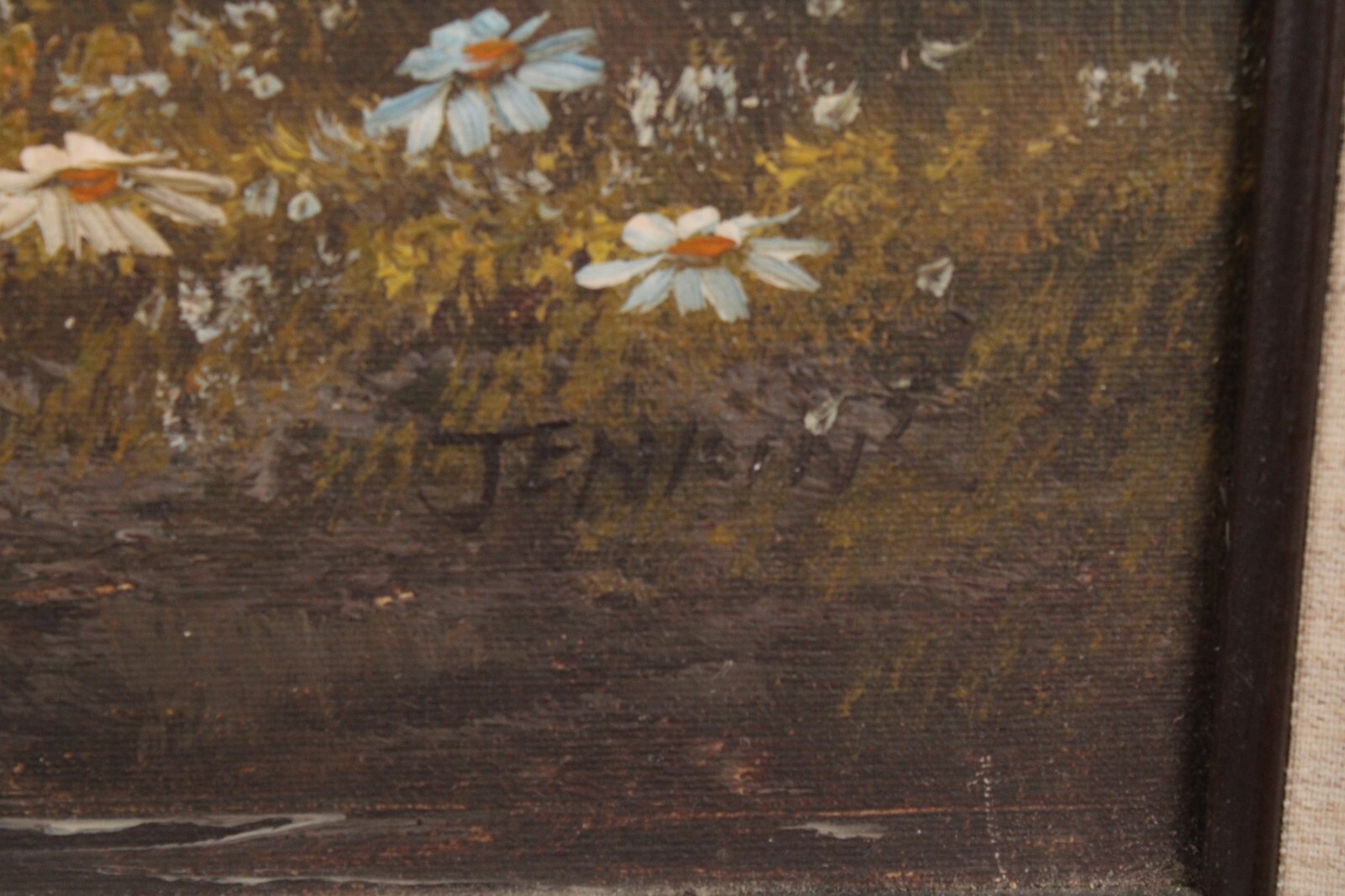 Vintage Forest Stream Landscape Scene Oil Painting On Canvas Signed Illegible