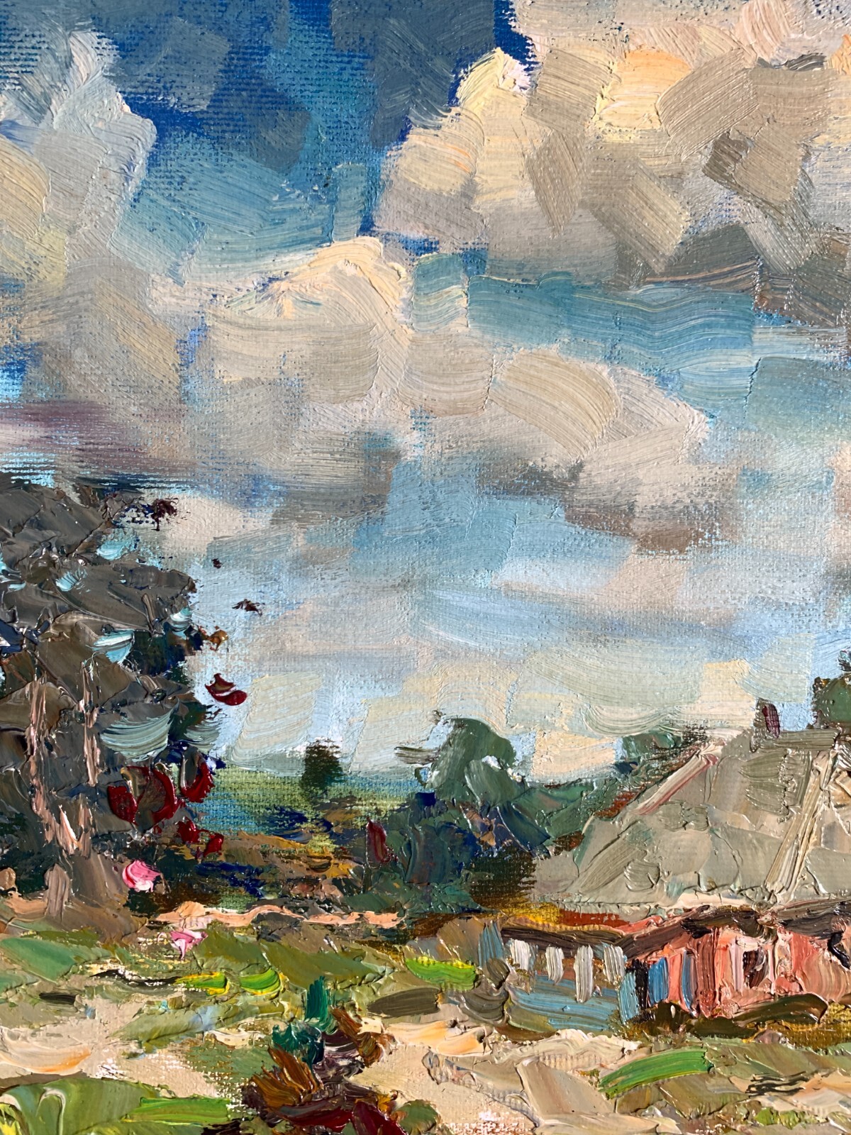 Oil painting Big family Ukrainian painter Canvas Unframed original landscape