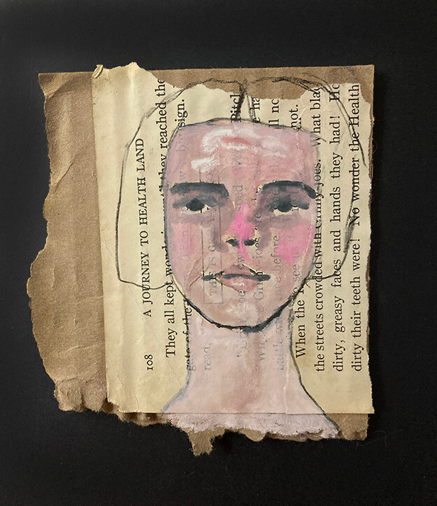 Portrait Painting Woman Drawing Original Naive Outsider Collage Art Miz Katie