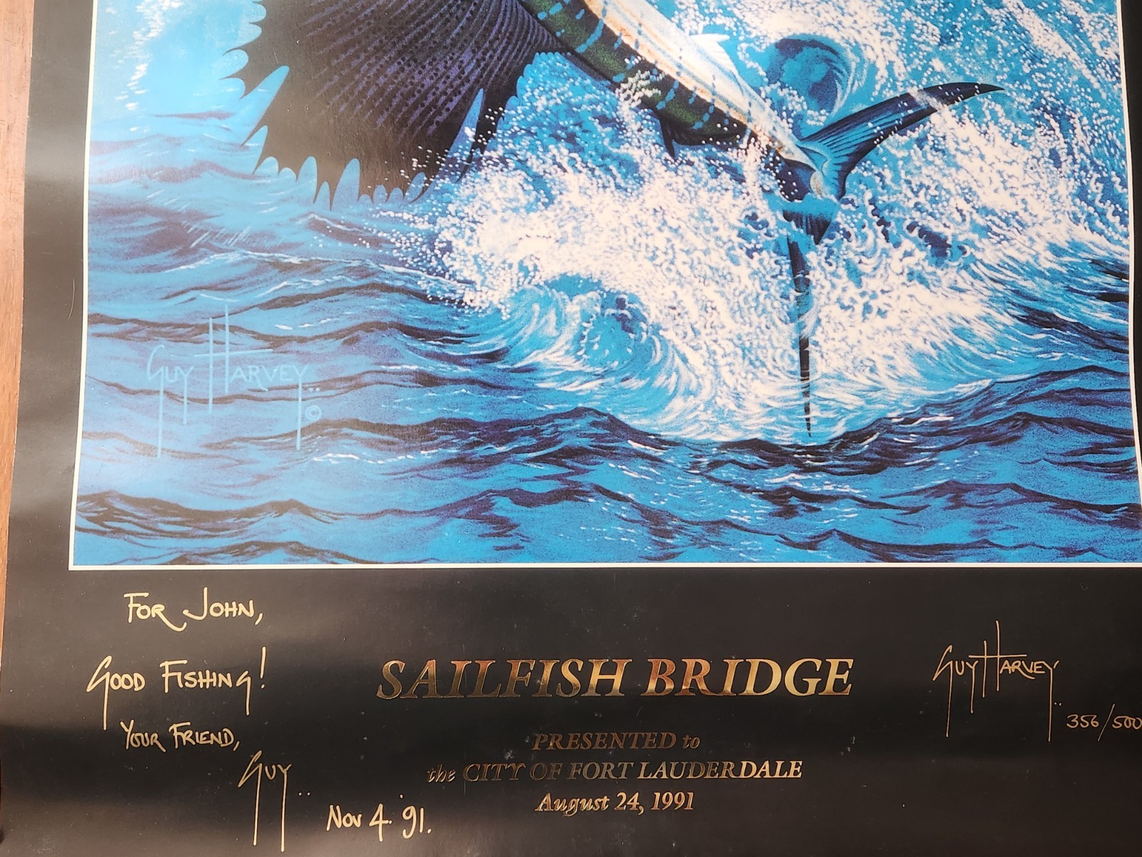Guy Harvey Signed “Sailfish Bridge” Lithograph Ltd Editon #356/500 Personalized