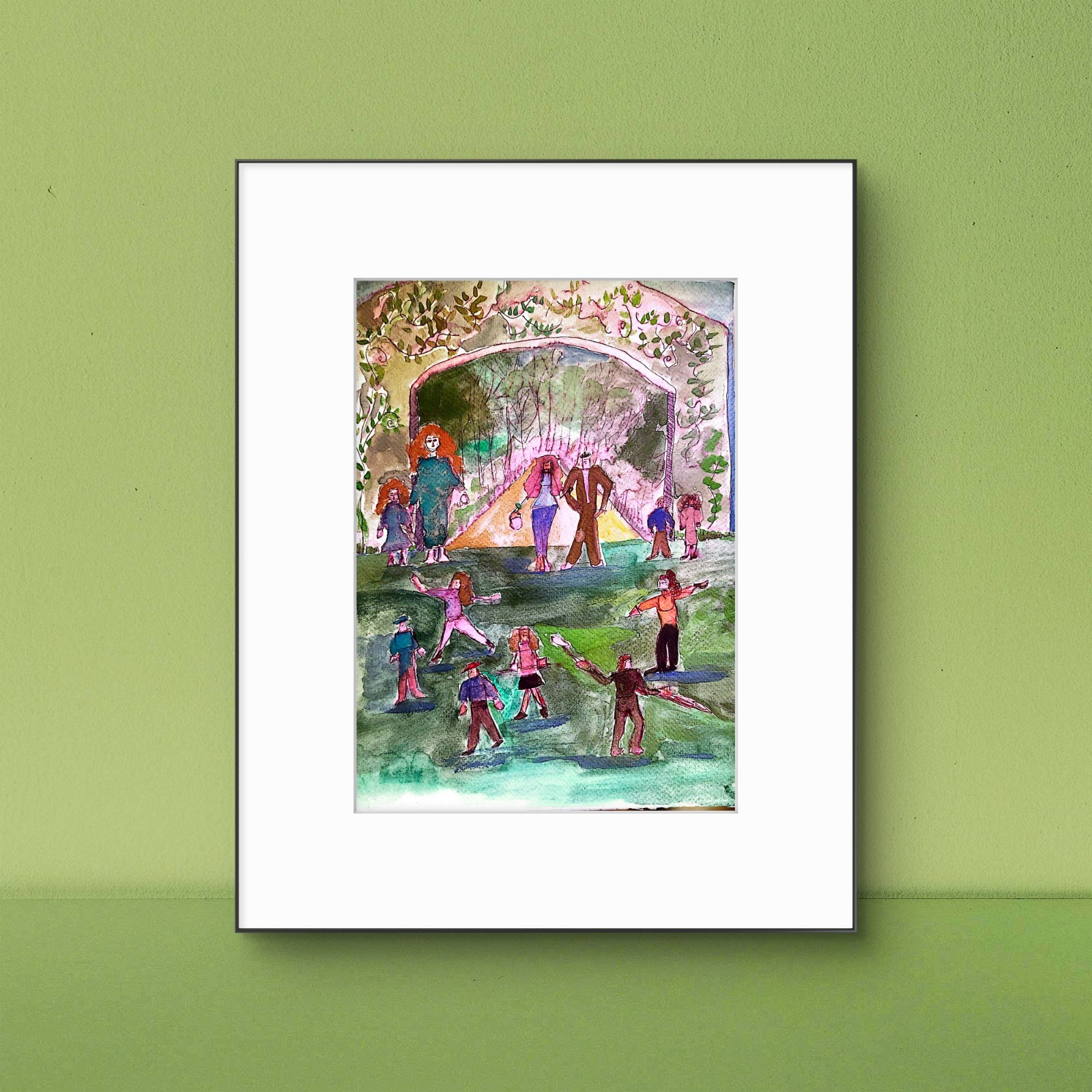 Saturday In The Park Abstract Expressionist Original Watercolor Painting 5×7