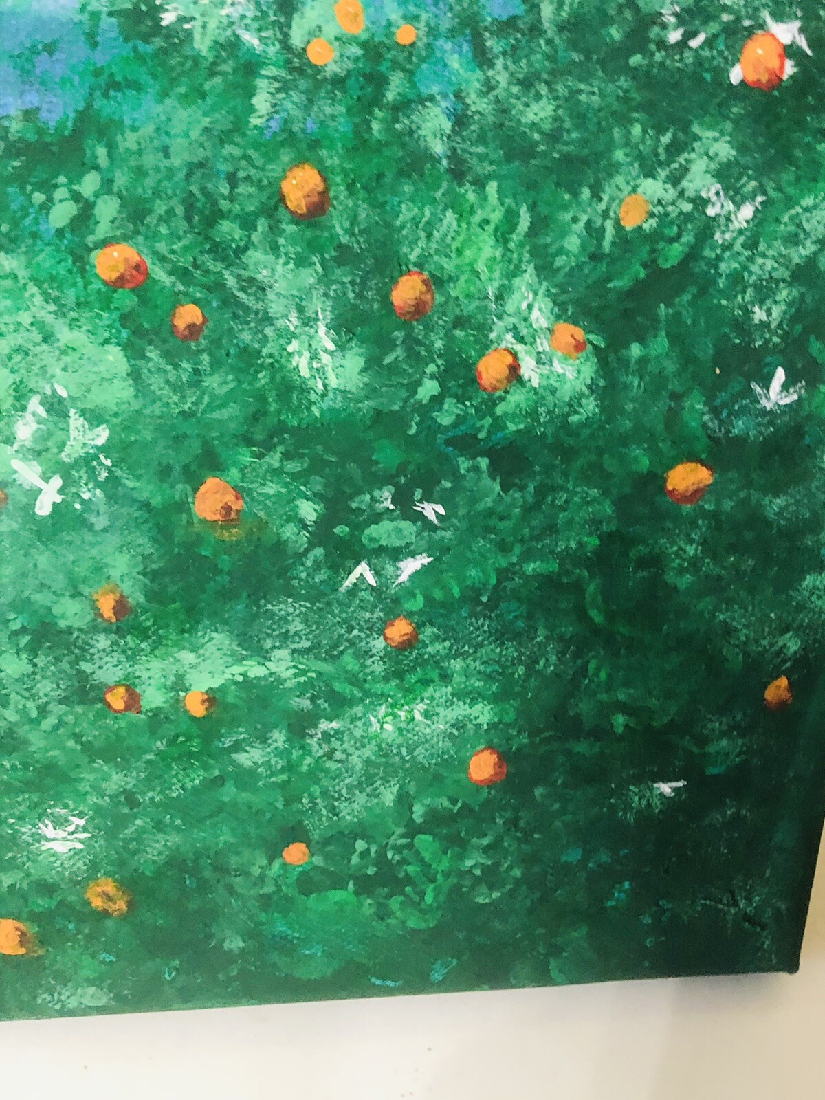 20×16 Canvas Acrylic Painting Orange Tree & Summer Skies Hand Painted 2023 CE