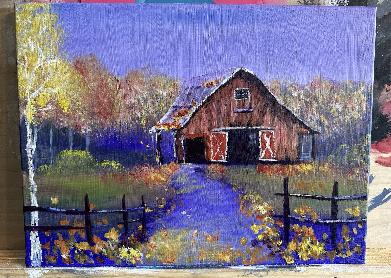 Impressionist Barn Landscape Canvas Painting, Small Unframed Single Piece