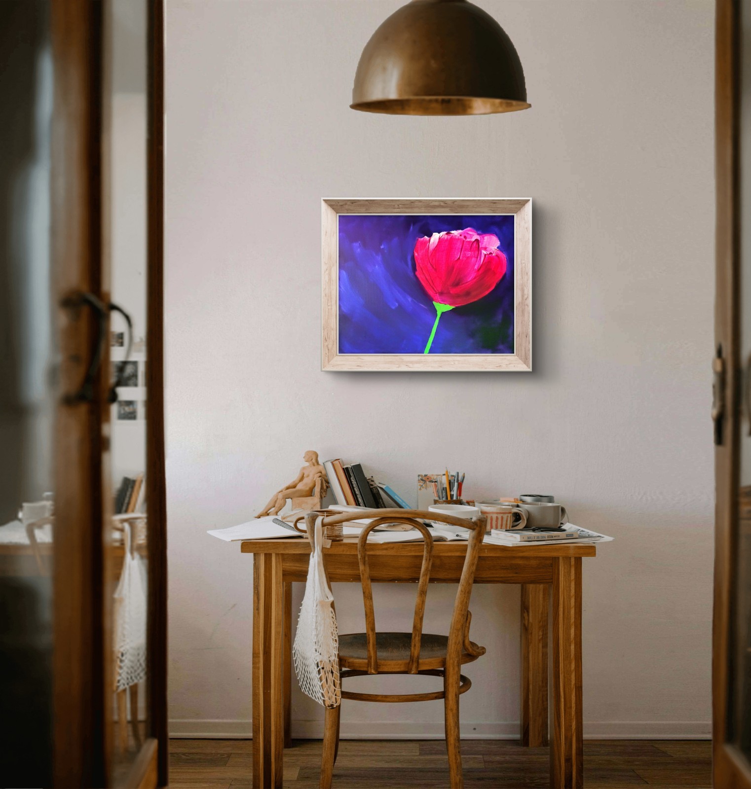Red Tulip At Dusk Colorful Modern Art Acrylic Painting Canvas.