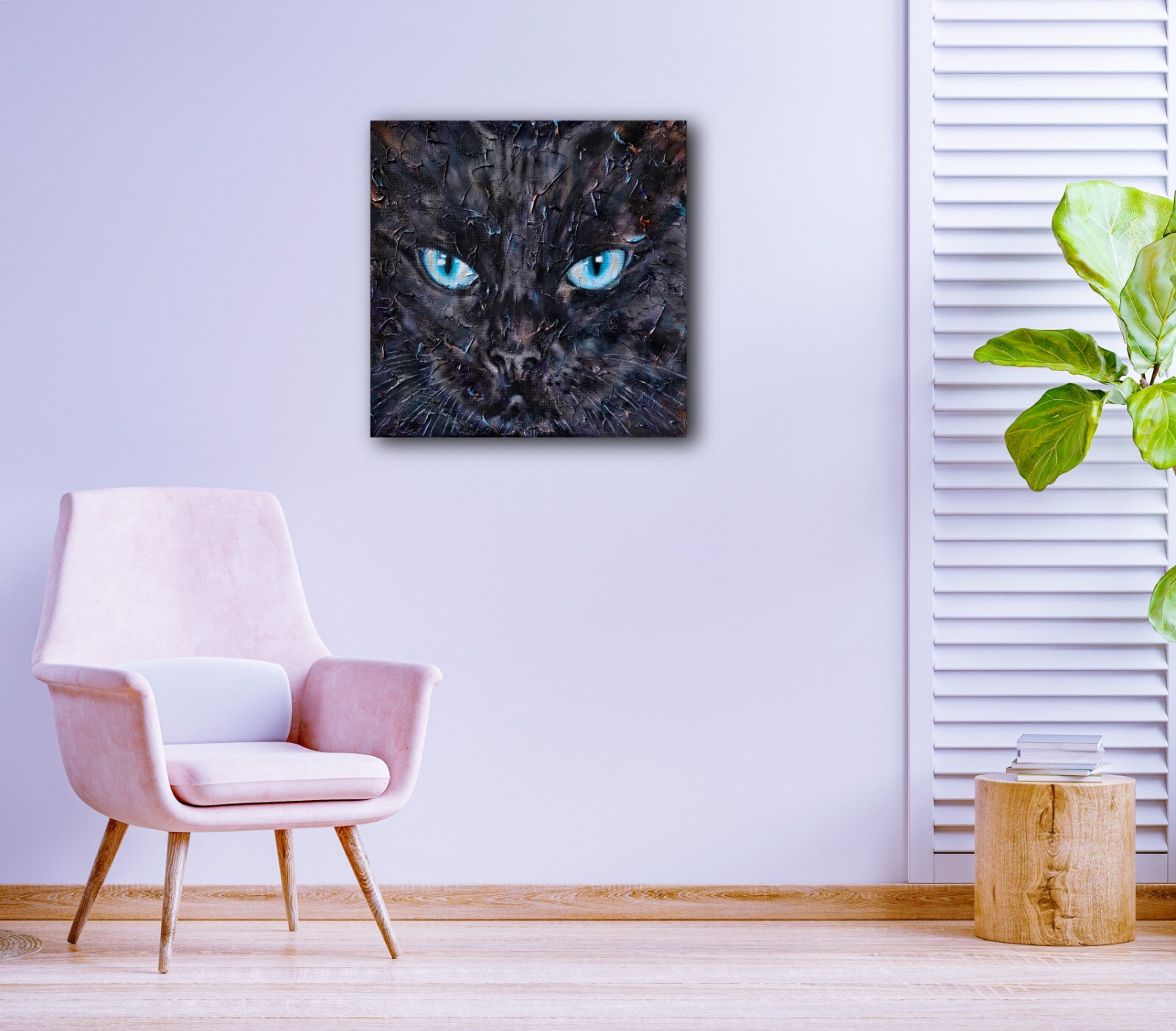 Oil Painting Canvas Black Cat Realism Portrait Original Kitten Signed Art