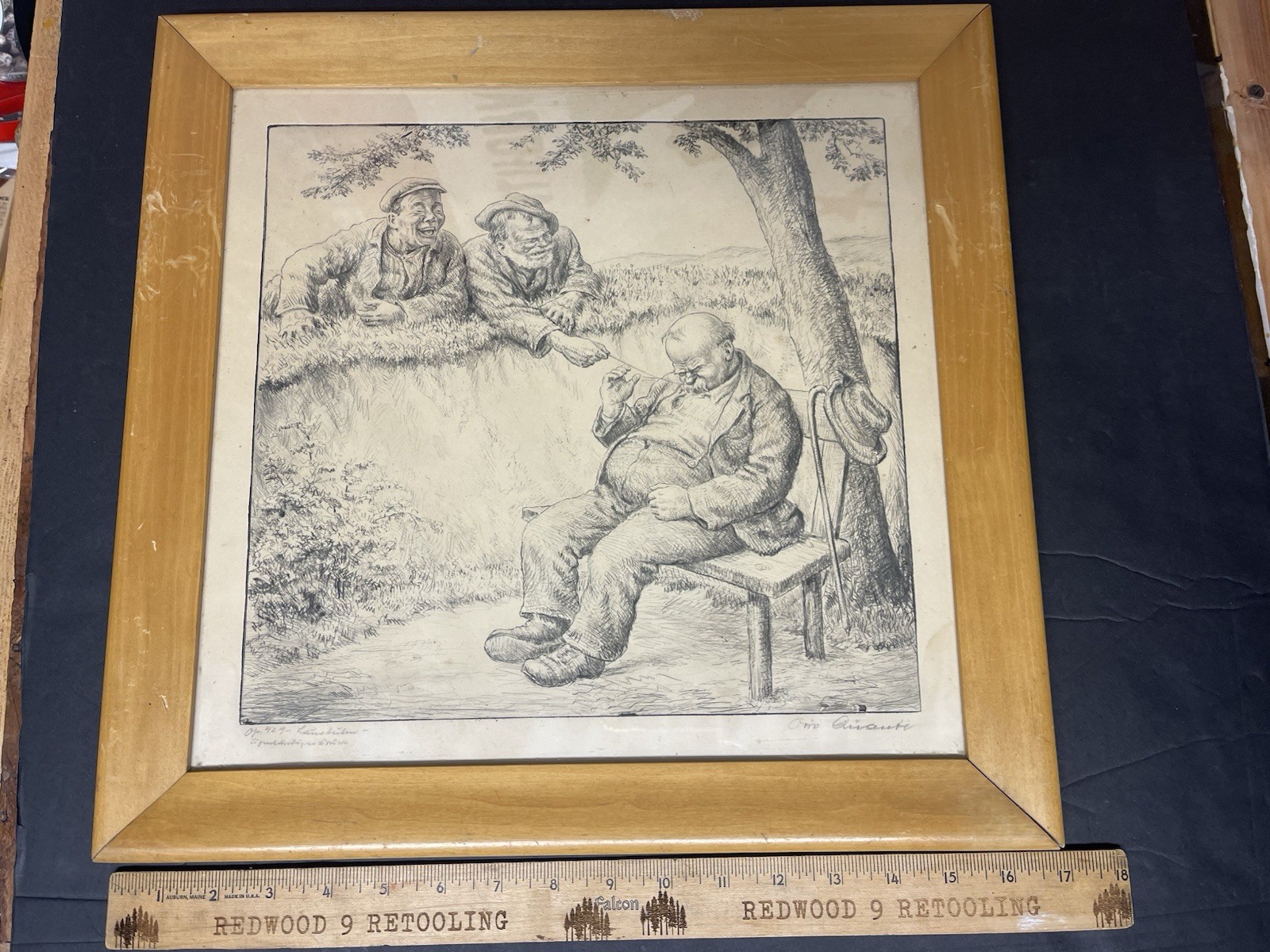 Original RADIERUNG OTTO QUANTE 1875-1947 Sketch Etching Drawing Framed Signed