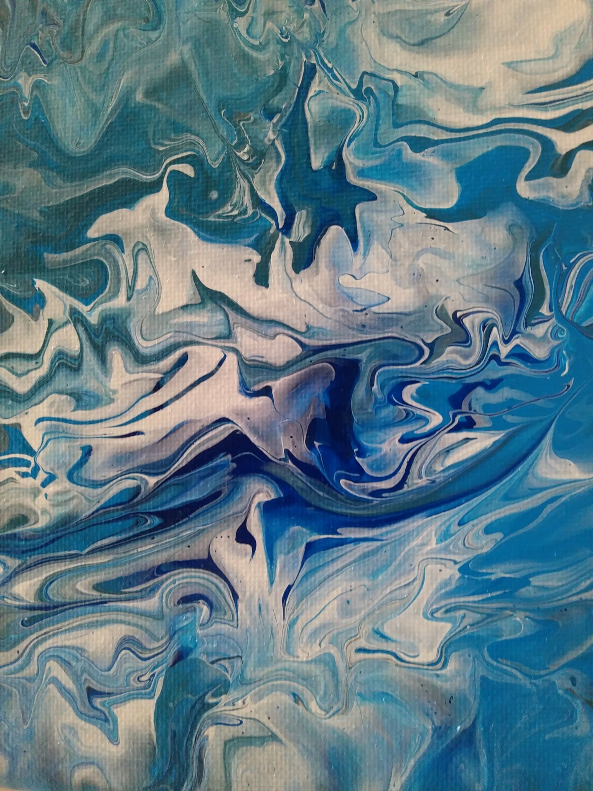 New Original «Blue Wave» Acrylic Pour 16″ x 20″ Canvas Art Wall Abstract Décor