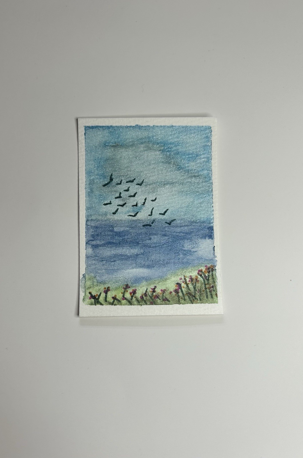 ACEO Original Modern Impressionist Beach View Mini Watercolor Art OOAK
