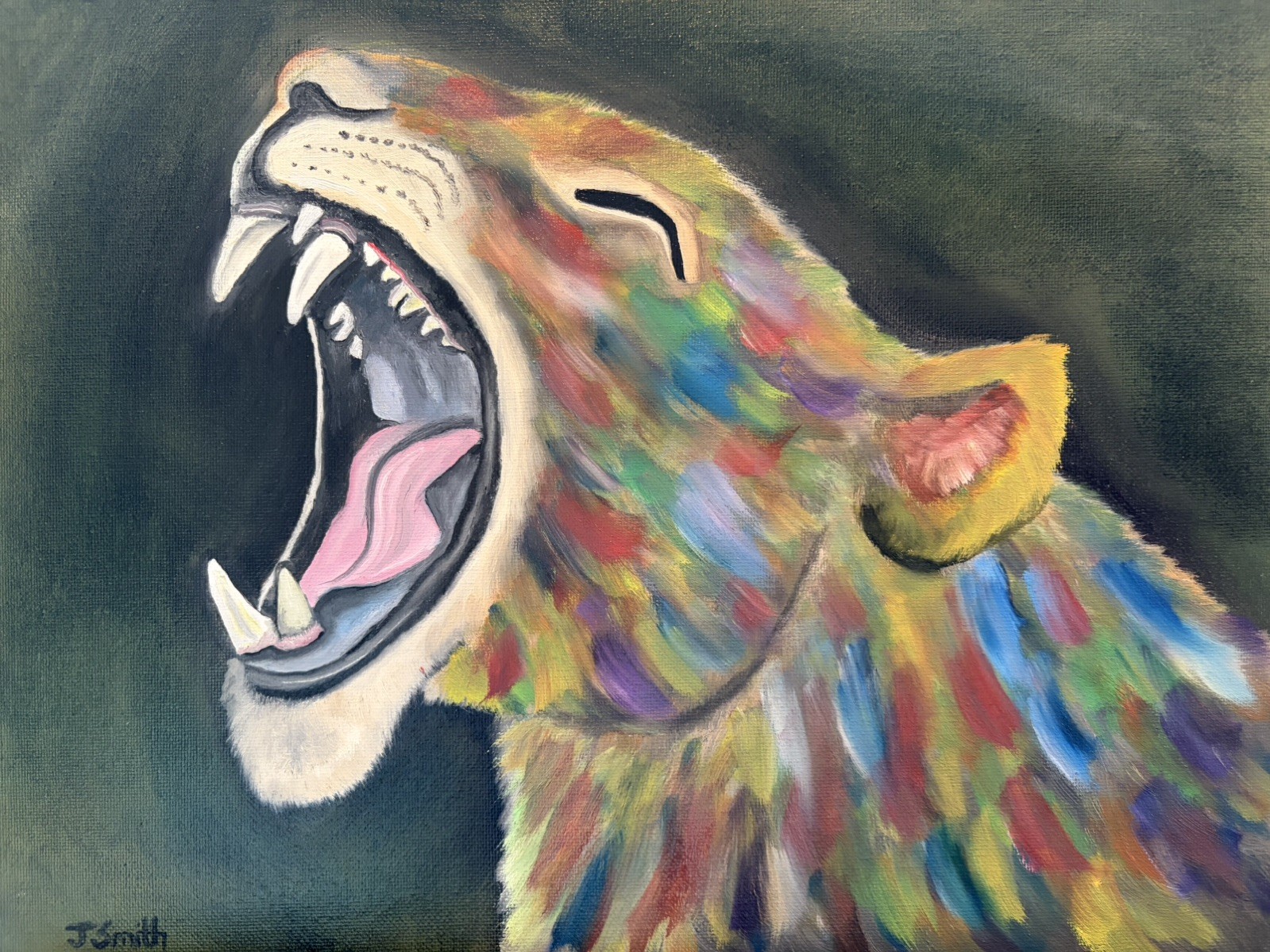 Original oil painting 11 x 14 inches ferocious wildcat cougar in abstract style