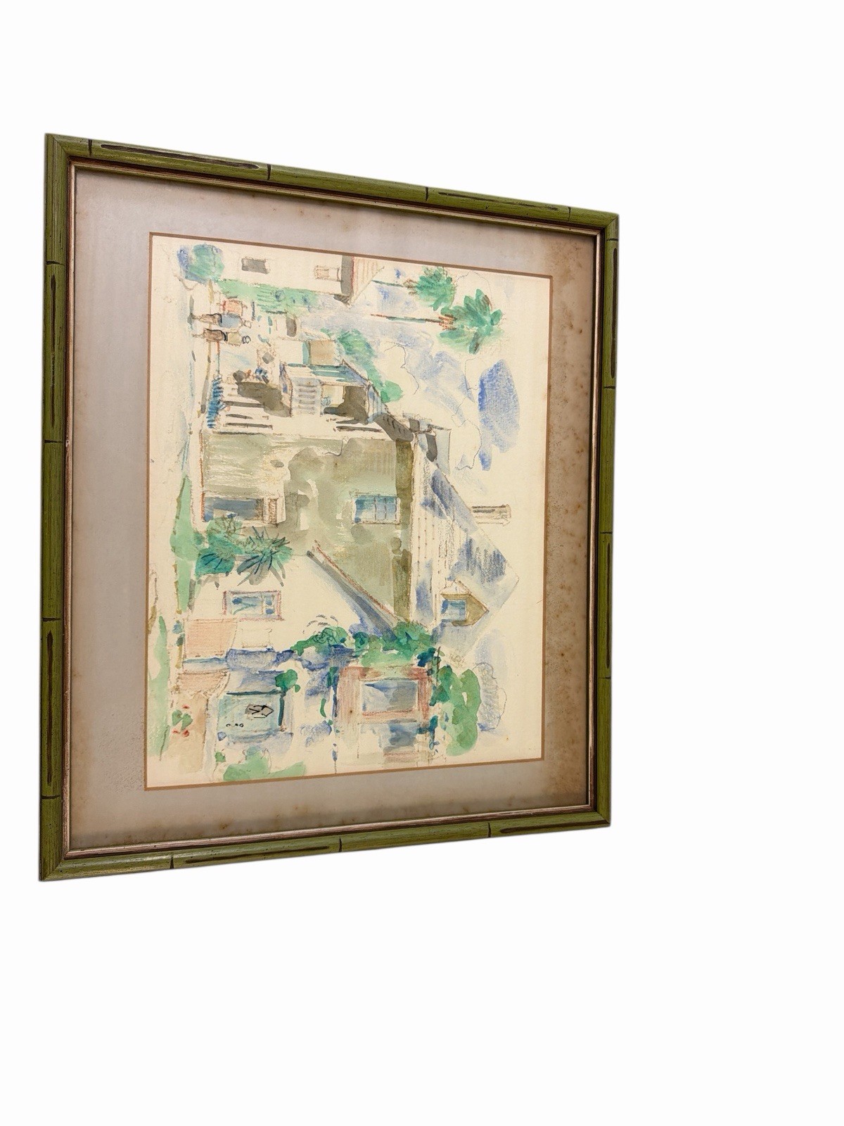 Vintage Watercolor Painting House Landscape Framed Florida Art MCM