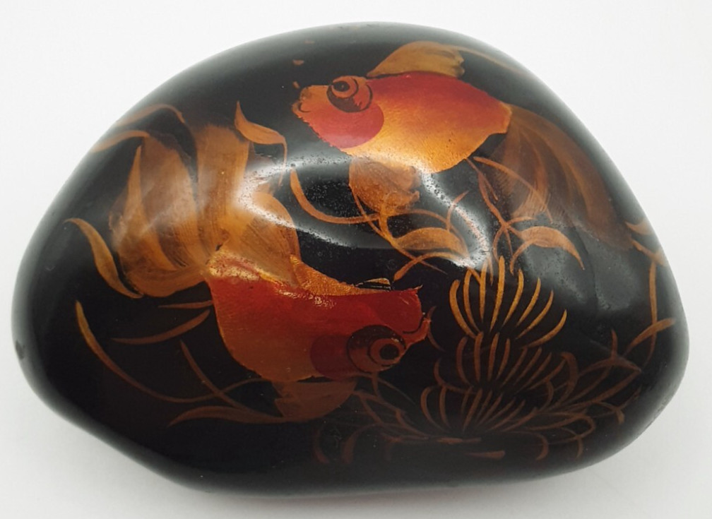 hand painted rock stone art Asian Koi Fish 3 1/4″ x 2 1/2″ x 1 1/2″