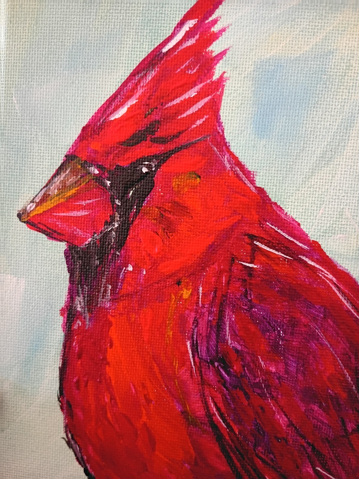 Red Bird 5×7 Canvas Original Art Expressionism Abstract Cardinal Animals Nature
