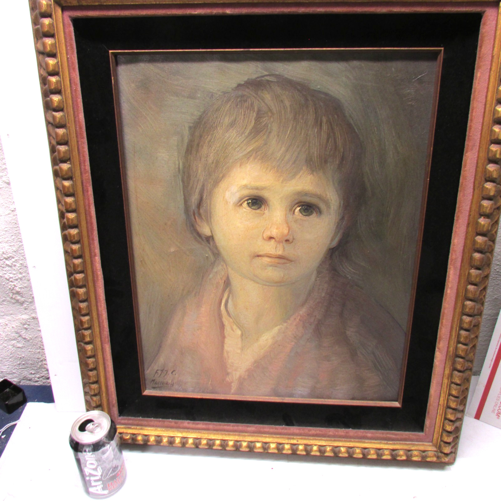 20th century Oil painting od boy Bt Francisco Masssiria listed