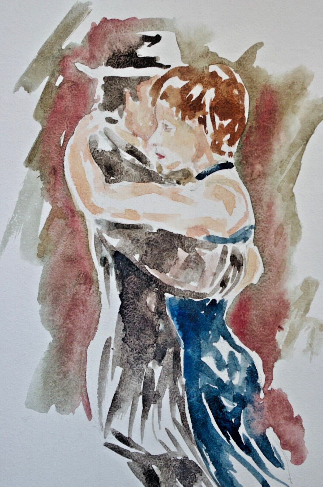 original watercolor framed signed Barry King couple dancing tango
