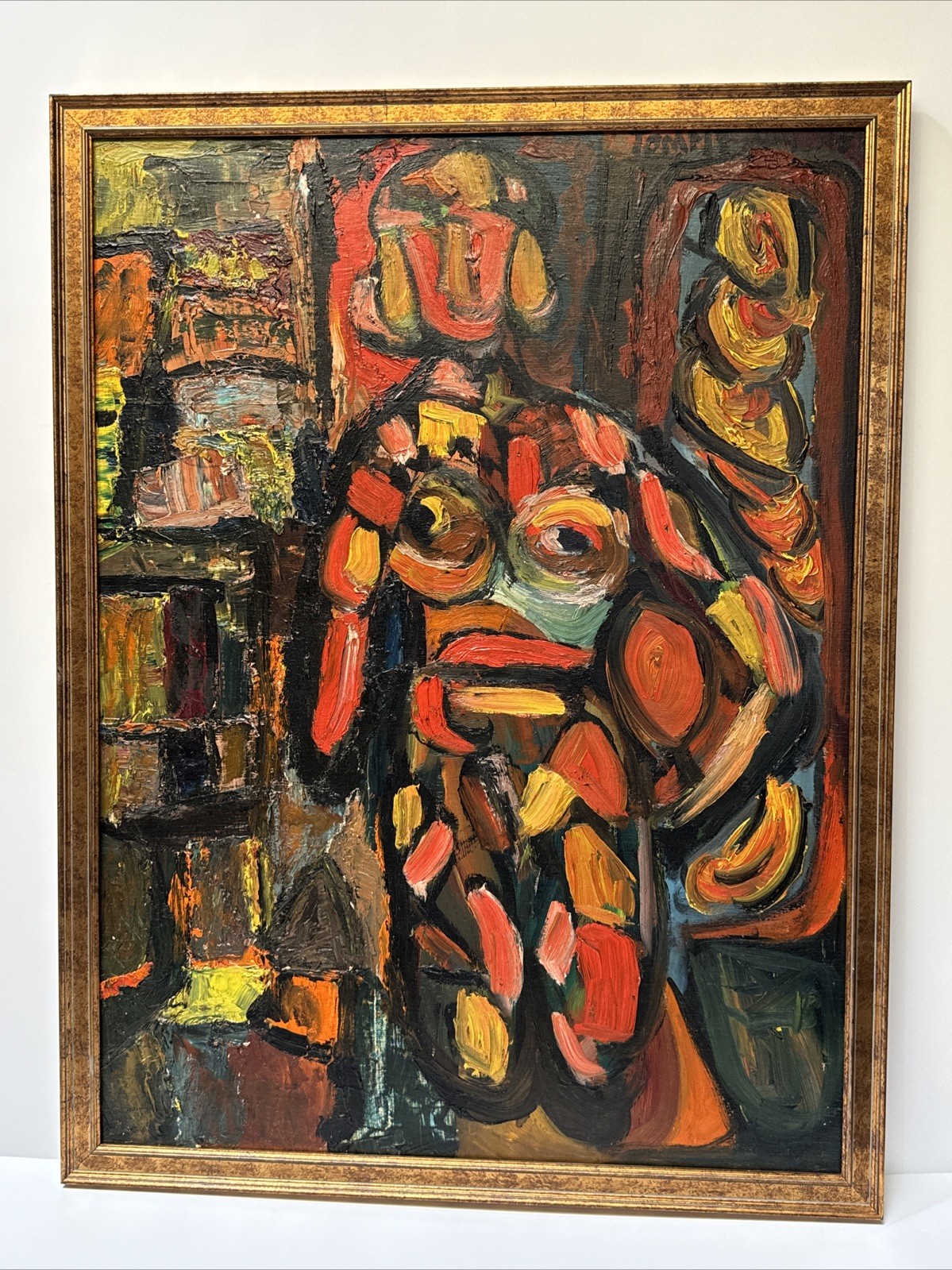 MID CENTURY PAINTING ABSTRACT GEOMETRIC CUBIST CUBISM MODERNISM Vintage Tommy