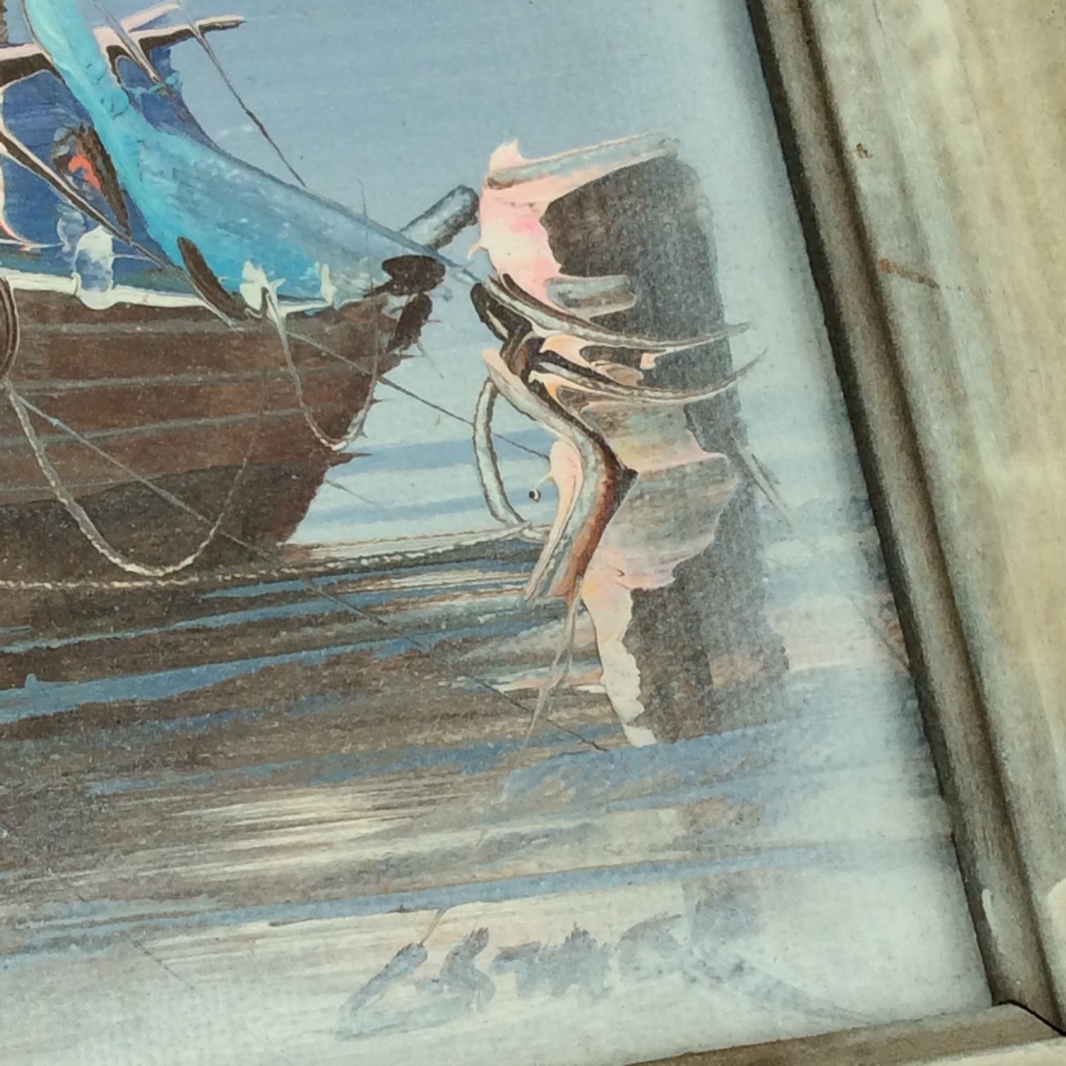 C. Stack Original Oil Painting Nautical Seascape Fishing Boat Small Canvas MCM
