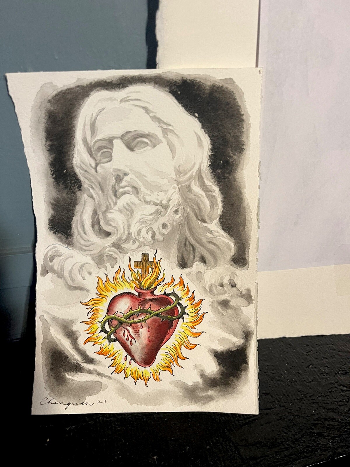 Jesus Watercolor Painting Sacred Heart